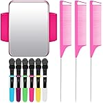Geiserailie 10 Pcs Hair Styling Tools Set Magnetic Gel & Silicone Wristband for Stylists and Braiders, Wrist Strap, 3 Rat Tail Combs and 6 Plastic Clips(Rose Red Wrist Strap)