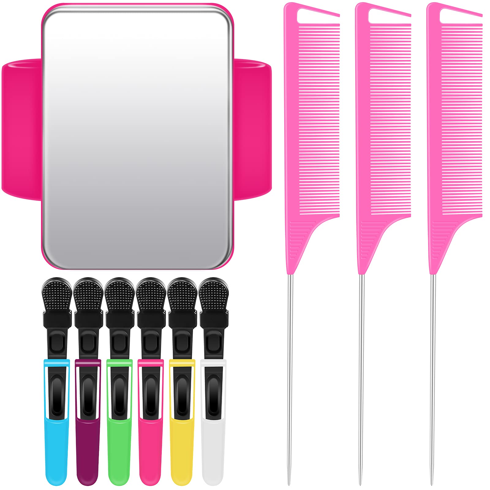 Geiserailie 10 Pcs Hair Styling Tools Set Magnetic Gel & Silicone Wristband for Stylists and Braiders, Wrist Strap, 3 Rat Tail Combs and 6 Plastic