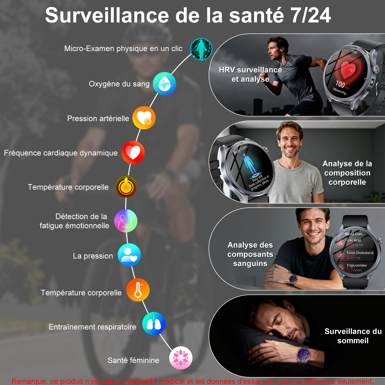 YUPENG 2026 IA Montre Connectée Homme avec ChatGPT/ECG+HRV/IMC, 1.53" Smartwatch avec 5.4BLE Appel Bluetooth/LED Lampe, 24H Τе𝐧ѕіо𝐧 Αrтérіеllе/Sommeil Monitor/Fréquence Cardiaque, Android iOS
