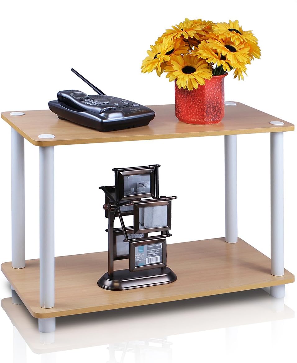 Furinno TURN-N-TUBE Side Table, Rectangle End Table with Open Shelf, Toolless Assembly Night Stand, Bedside Table, for Living Room, Bedroom, Beech