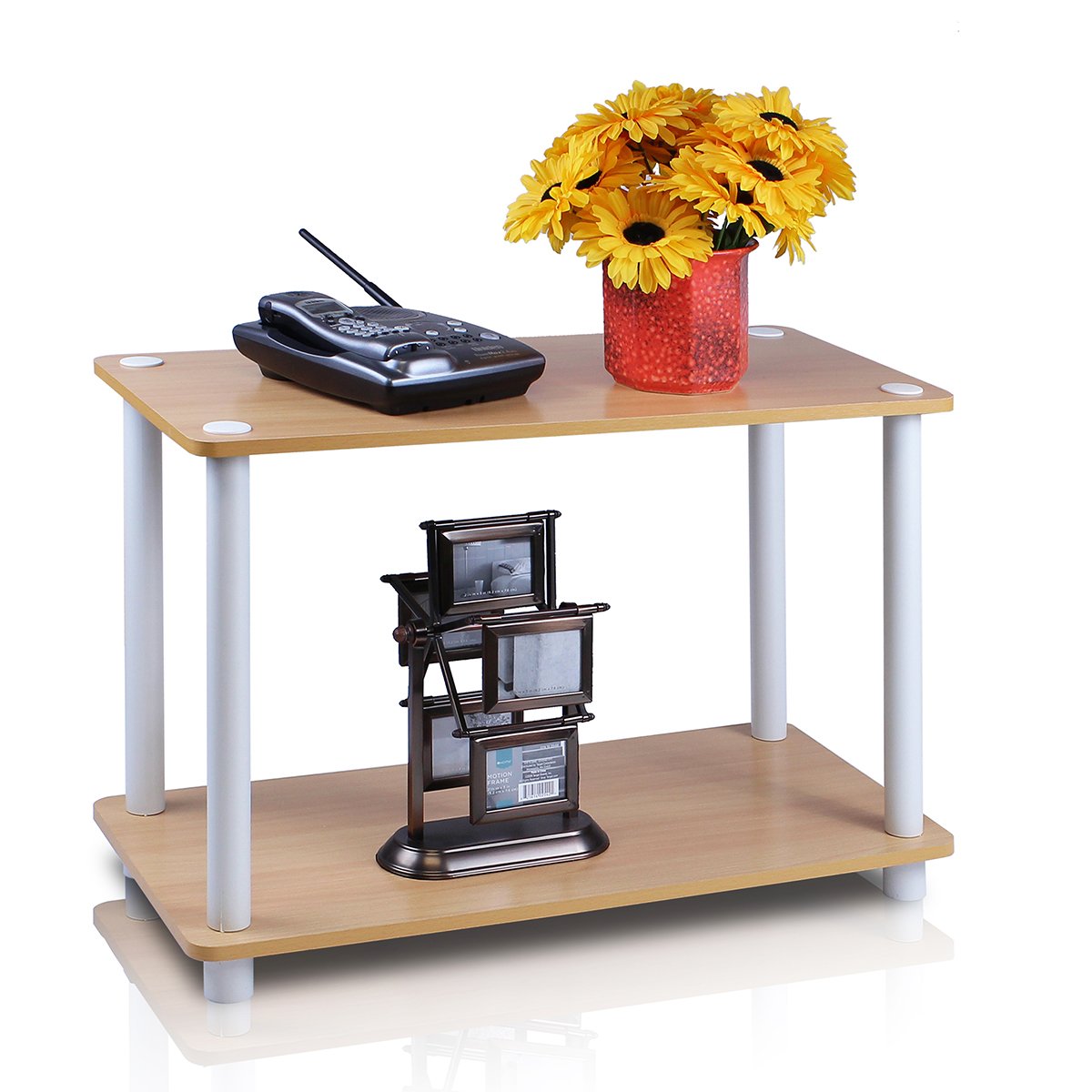 Furinno Turn-N-Tube 2-Tier No Tools End Table, Coffee Table, Shelf, Beech/White, 1-Pack