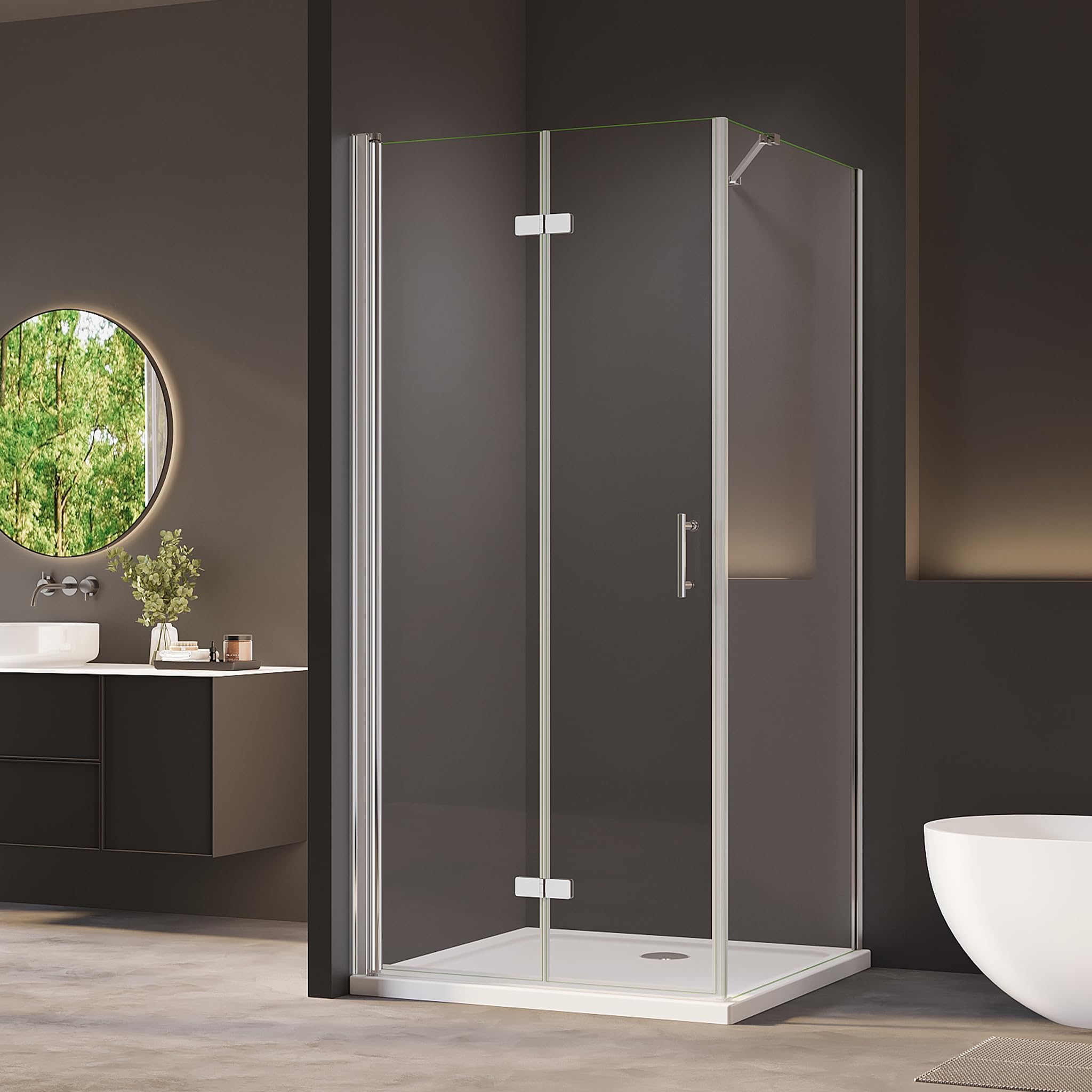 Duschkabine Falttür mit Seitenwand 90x70 cm Eckeinstieg Dusche Rahmenlos Duschabtrennung Eckdusche aus 6mm ESG Sicherheitsglas mit Nano-Beschichtung, Höhe 195 cm