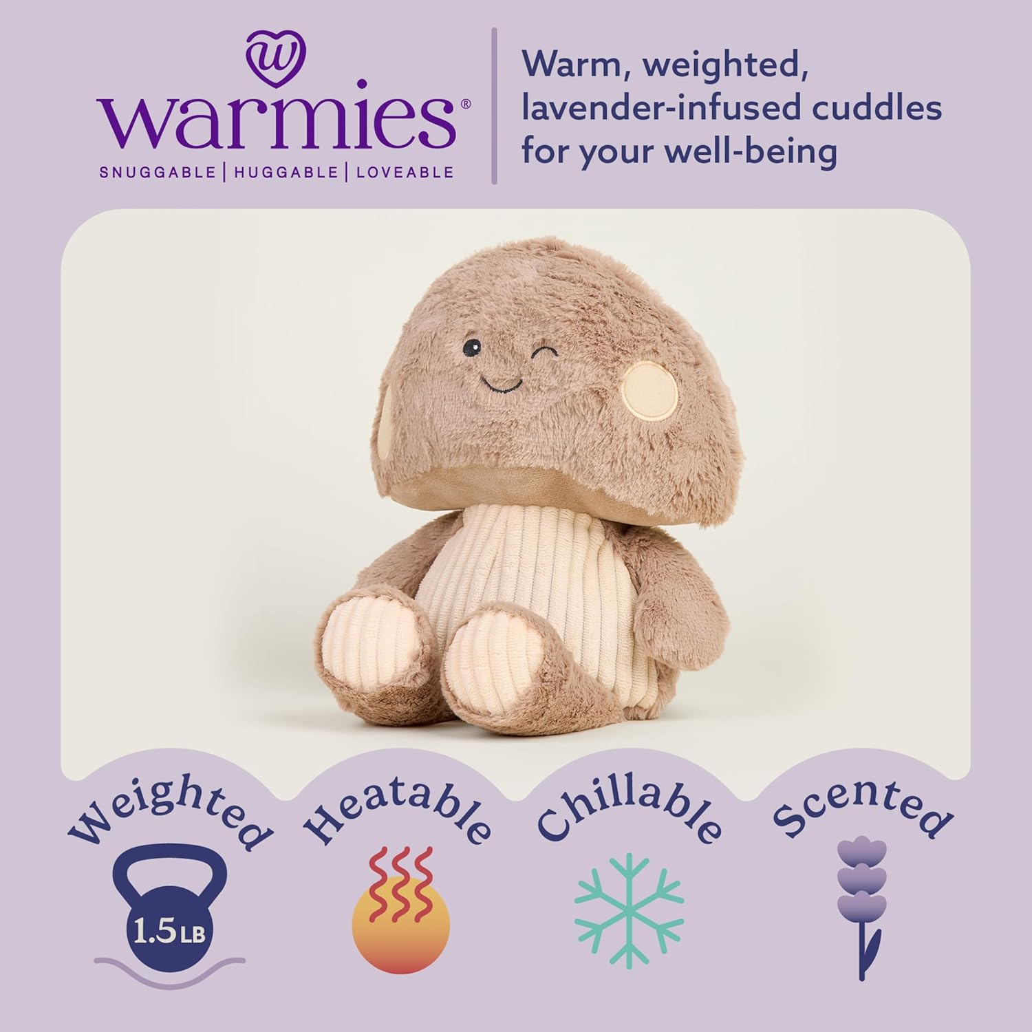 warmies Microwavable & Weighted Stuffed Animals, Brown Toadstool - Heated Stuffed Animal Plushie for Warmth & Comfort - Cute Soft Plush Toys for Adults & Children (Boys, Girls, Babies & Toddlers)