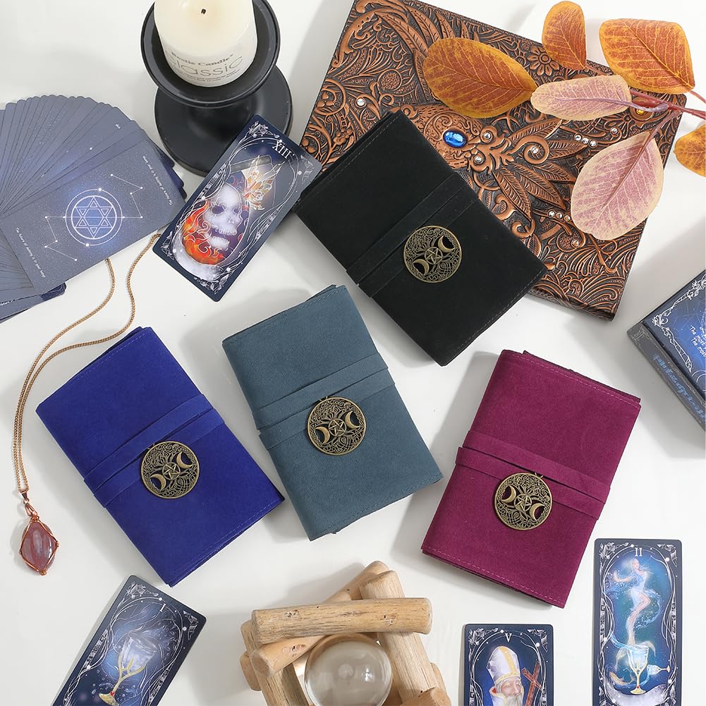 CREATCABIN 2Pcs Tarot Card Holder Tarot Cards Bags with Round Moon Tree of Life Pendants Double-Sided Velvet Tarot Card Pouches Tarot Desk Wrap Tarot Bag for Beginners Black Green Blue Red 5x1x3Inch - Image 3