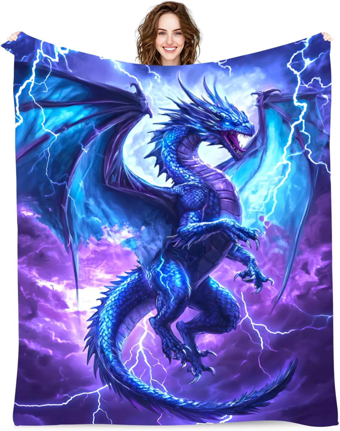 Dragon Blanket, Dragon Gifts for Kids Adults, Super Soft Funny Cool Lightning Dragons Stuff Decor Purple Throw Blanket Gifts for Boys Girls Women, Warm Cozy Fuzzy Plush Fleece Flannel Blankets 50"x40" - Image 2