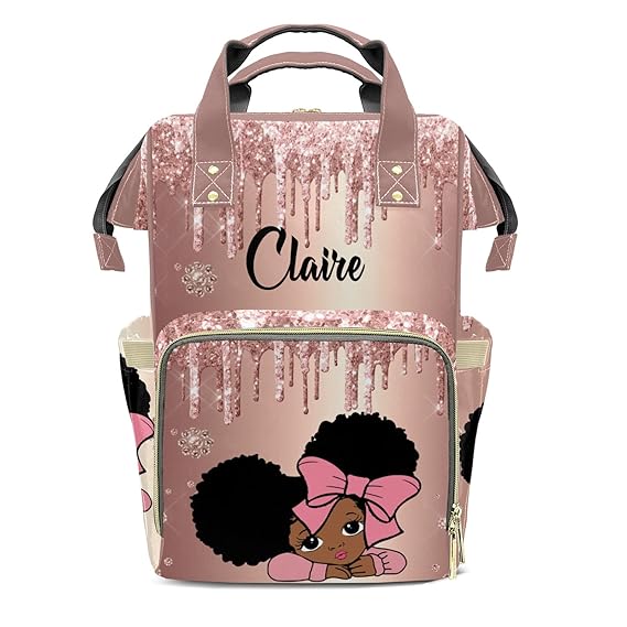 XOZOTY Golden Flower Blue Boy Personalized Diaper Bag Backpack Name Custom Mommy Nappy Baby Bag Daypack for Mom Dad Gifts