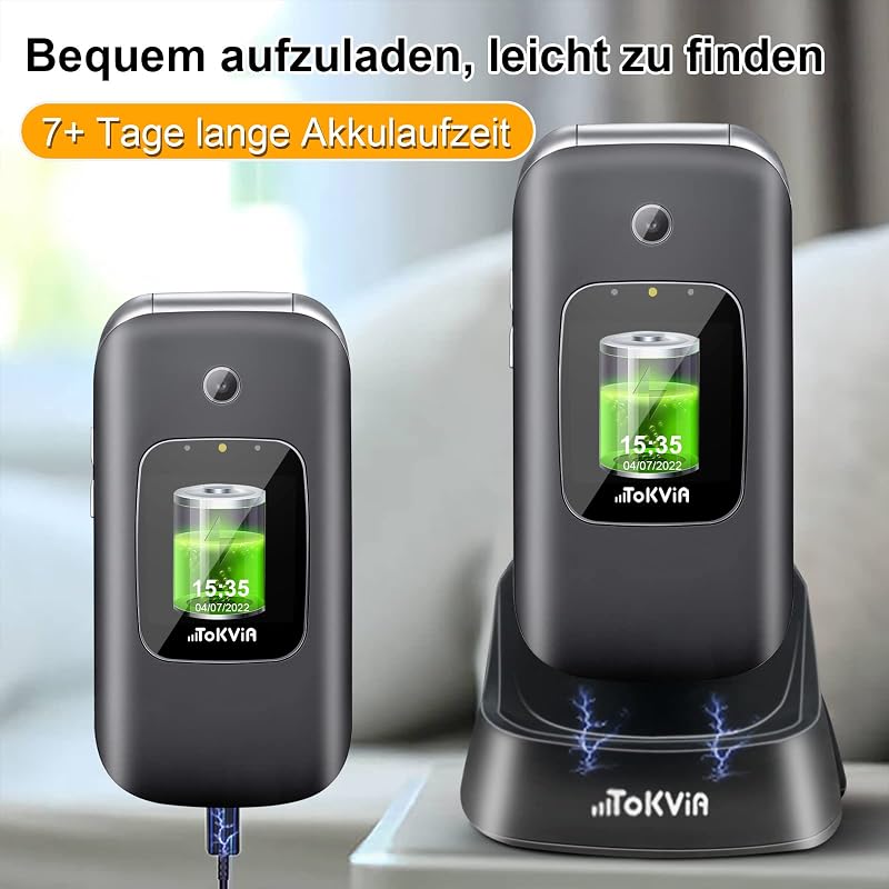 TOKVIA Összecsukható Időseknek Mobil 2.4" Kijelző SOS Gomb Szerződés Nélkül
