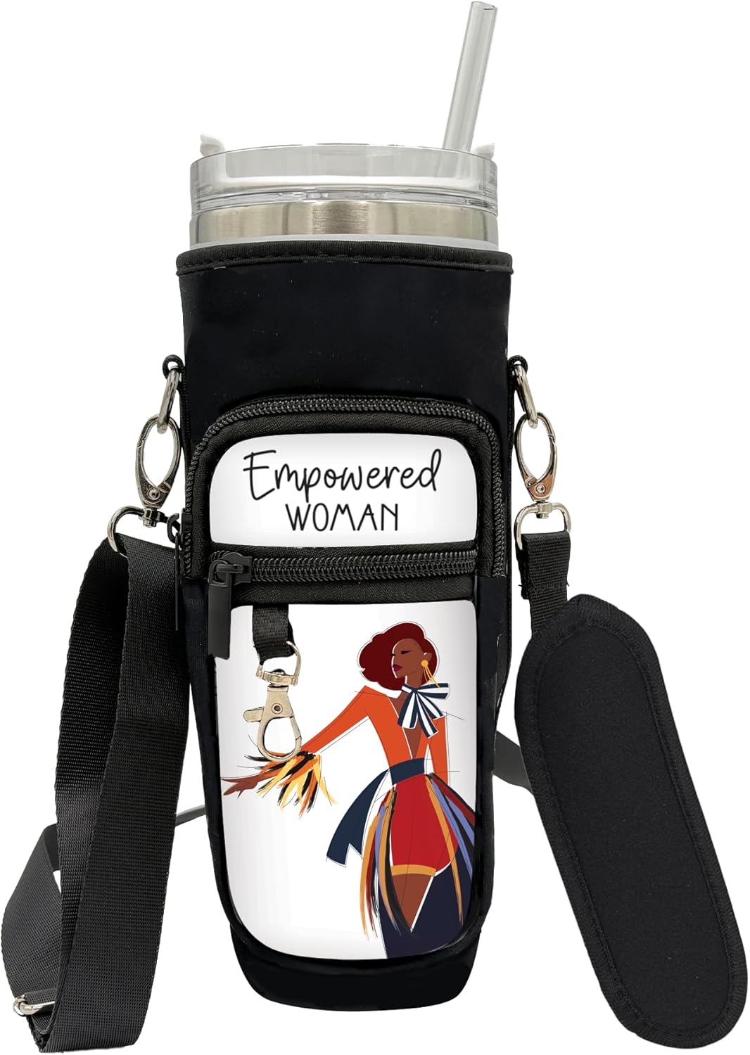 African American Expressions – Tumbler Carrier Bag with Strap for 20-40 oz Cups – Water Bottle Holder with Black Cultural Design, Phone & Wallet Pockets, Fits Stanley Tumblers