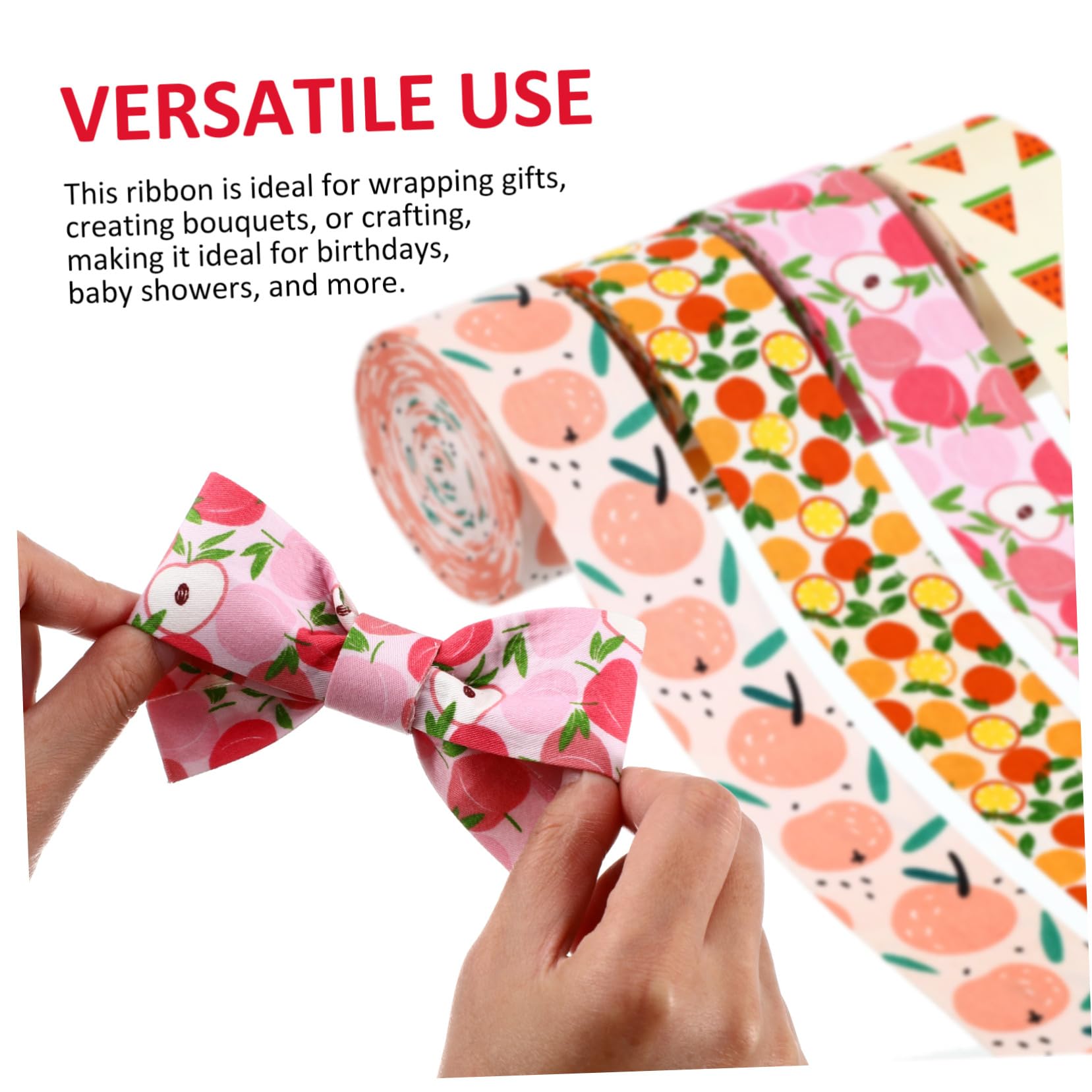 4 Rollen Sommerliches Stoffband mit Fruchtigem Melonenmuster in Verschiedenen Breiten Weiches und Robustes Nylongarn für Geschenkverpackung Blumensträuße und DIY Dekorationen