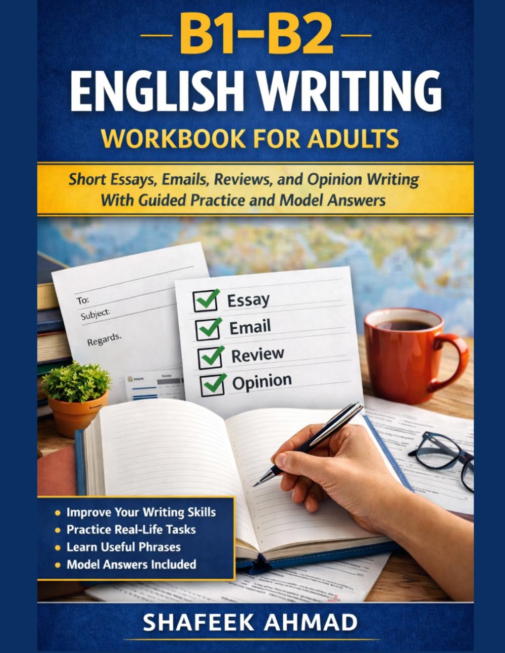 B1–B2 English Writing Workbook for Adults: Short Essays, Emails, Reviews, and Opinion Writing With Guided Practice and Model Answers