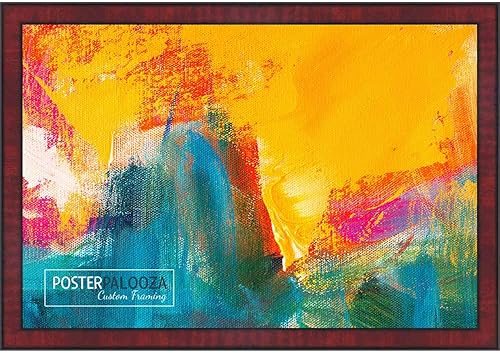 Poster Palooza 13x9.5 Traditional Mahogany Complete Wood Picture Frame with UV Acrylic, Foam Board Backing, & Hardware