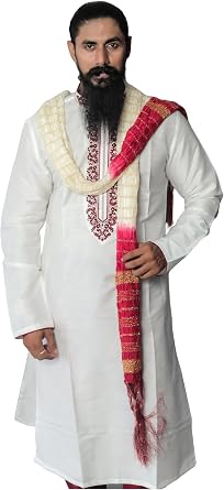 Indian Traditional Kurta Sharwani Dupatta Shawl Scarf for Men Dupatta Only, Beige & Red, One Size