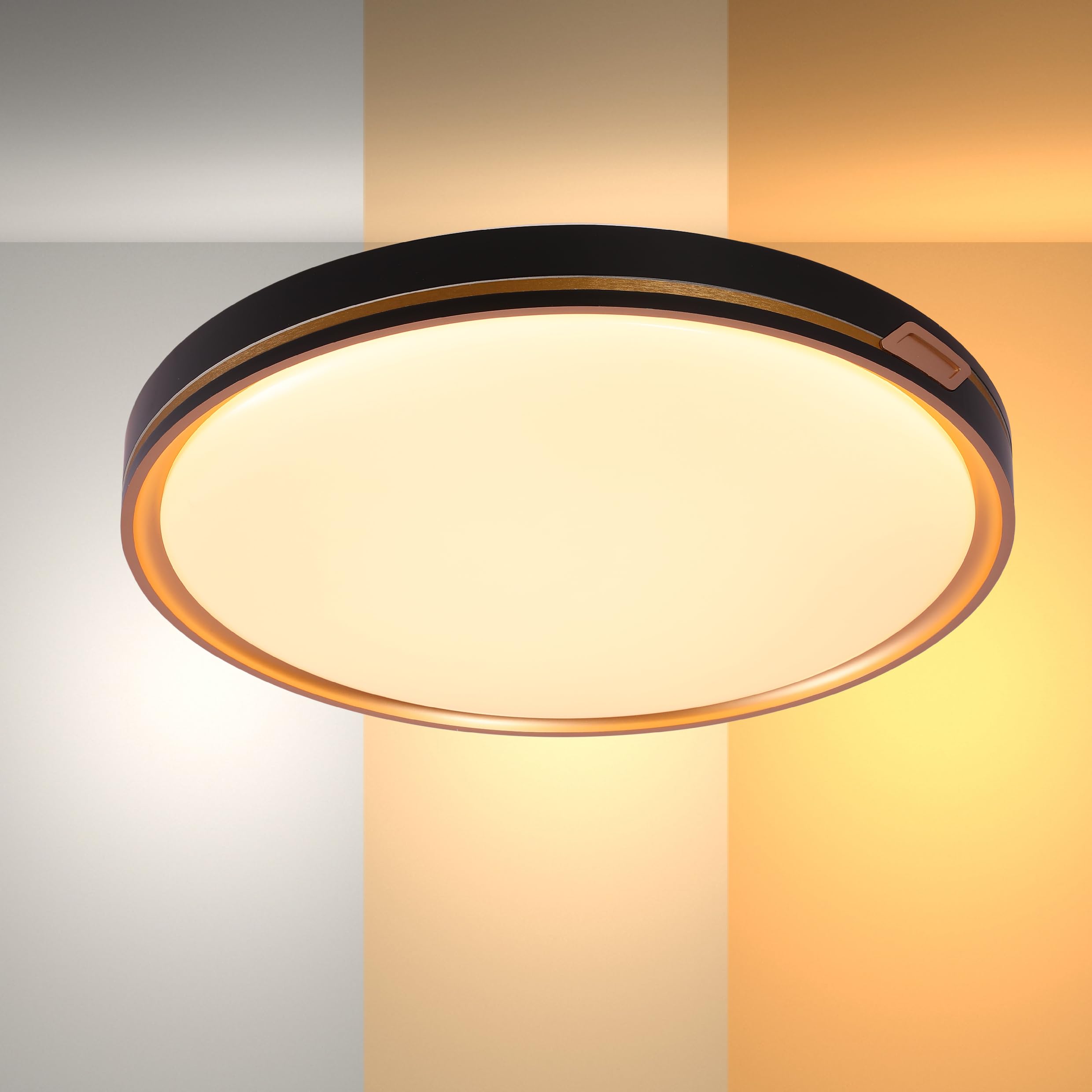 Tekled White, Black, Bronze Myhome Modern Flush Ceiling Light With Black Frame And Bronze/Copper Accents | Dimmable With Remote Control | 3000-6000K White Tuneable | For Living Rooms Offices | Eglo (Built-In Led)