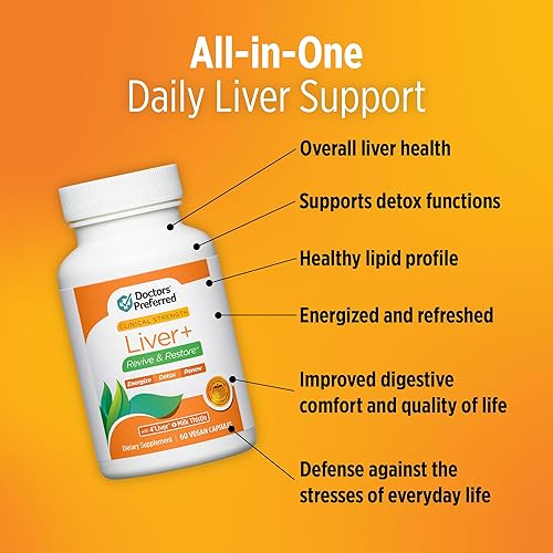 Miniatura 4 de DOCTORS' PREFERRED Liver+ Revive & Restore Fórmula 10 en 1 con hígado y cardo mariano de 4 pies clínicamente validados | 60 cápsulas