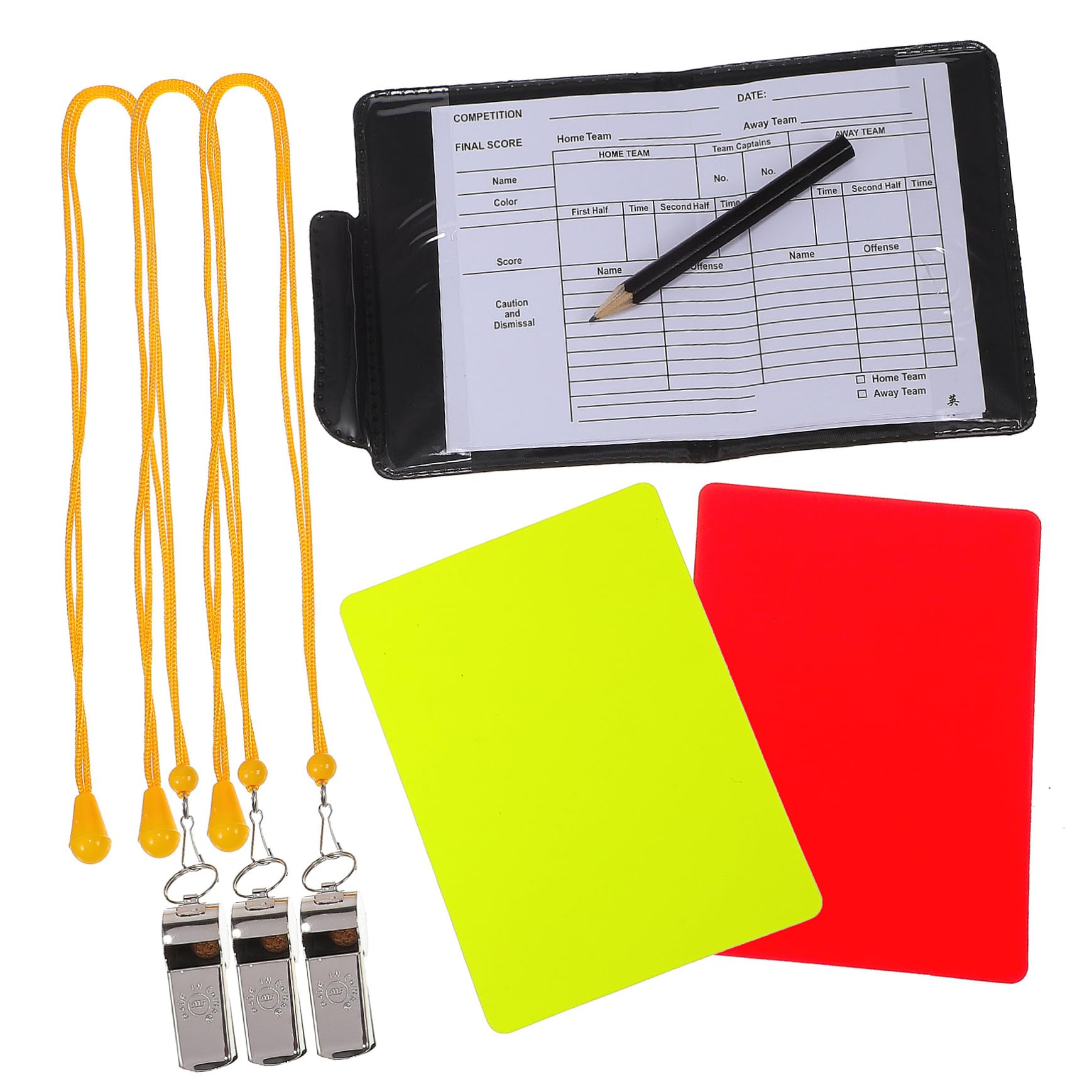 KICHOUSE 1Set Referee Tools Kit with Cards Whistles Score Sheet Portable Referee Wallet for Soccer Basketball Volleyball Matches Durable and Lightweight