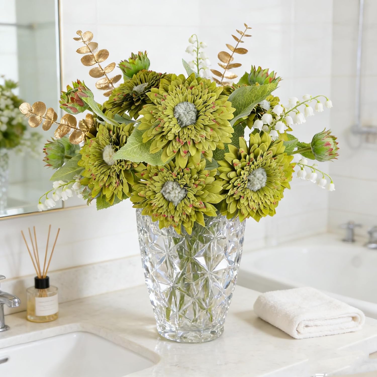 Kimura's Cabin 5Pcs Fake Sunflower Artificial Flowers Long Stems Faux Silk Sunflowers Bouquet for Wedding Arrangements Spring Garden Home Table Centerpiece Decor (Green) - Image 6