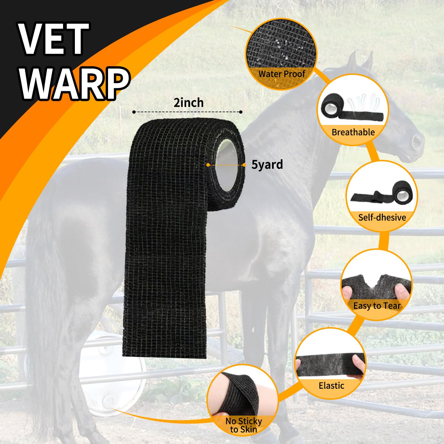 Youven 6 Pack Horse Hoof Tape with 2 Rolls of Vet Wrap, Strong Sticky Wraps, Magic Cushion Hoof Packing, Thrush Treatment for Horses, Horse Supplies for Real Horses - image 6