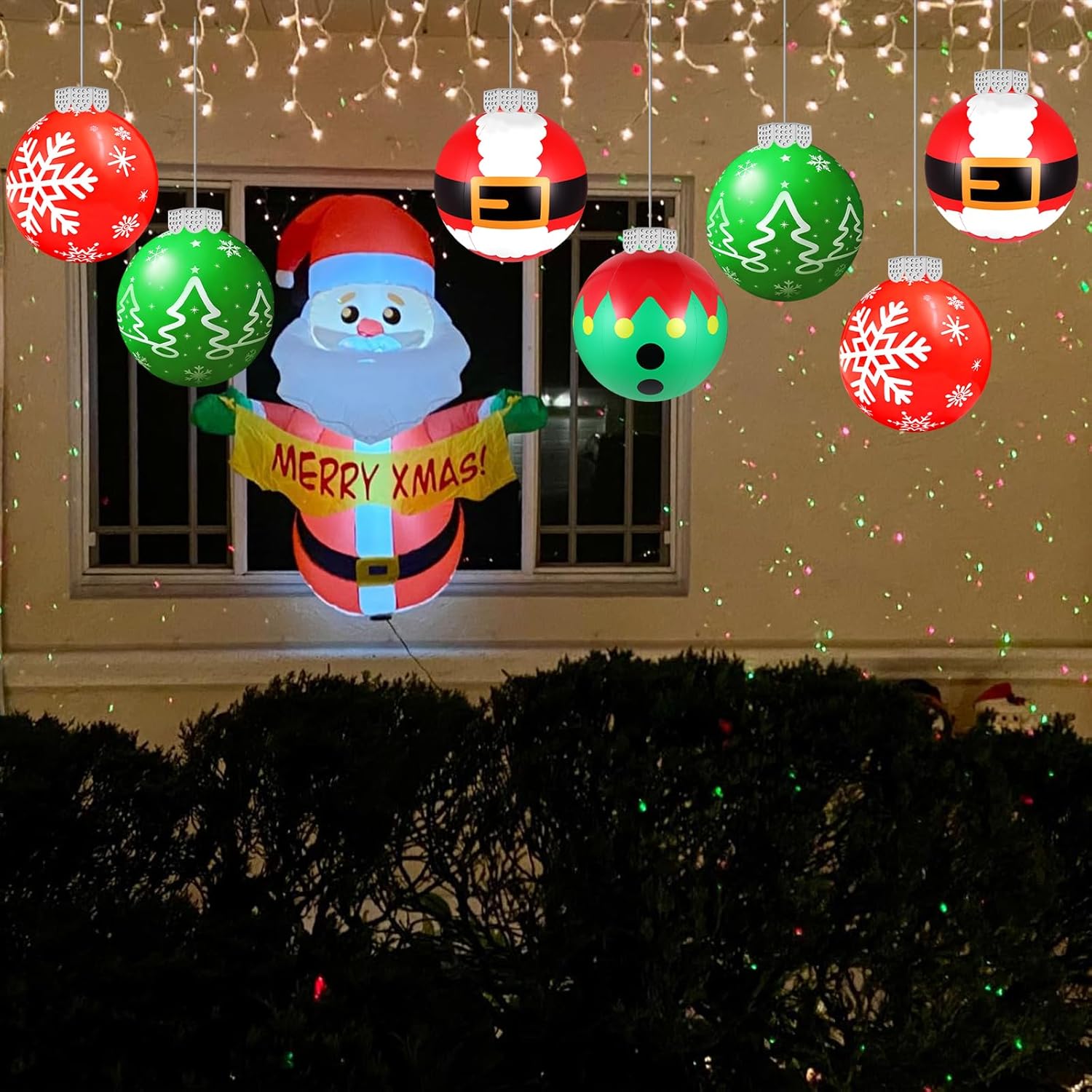 9 Inch Large Inflatable Christmas Balls Outdoor, Blow up Christmas Ornaments Balls with Holiday-Themed Patterns, Decorations for Front Porch, Tree, Yard (8 Pcs)