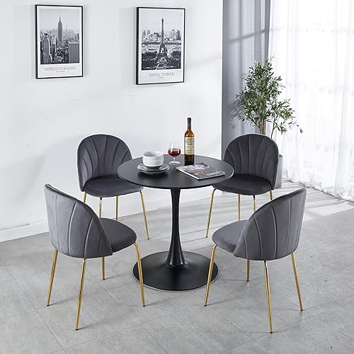 Miniatura 9 de DKLGG Mesa de comedor redonda moderna de 32 pulgadas con parte superior de MDF, pedestal con base de metal, mesa de tulipanes para 2-4 personas,