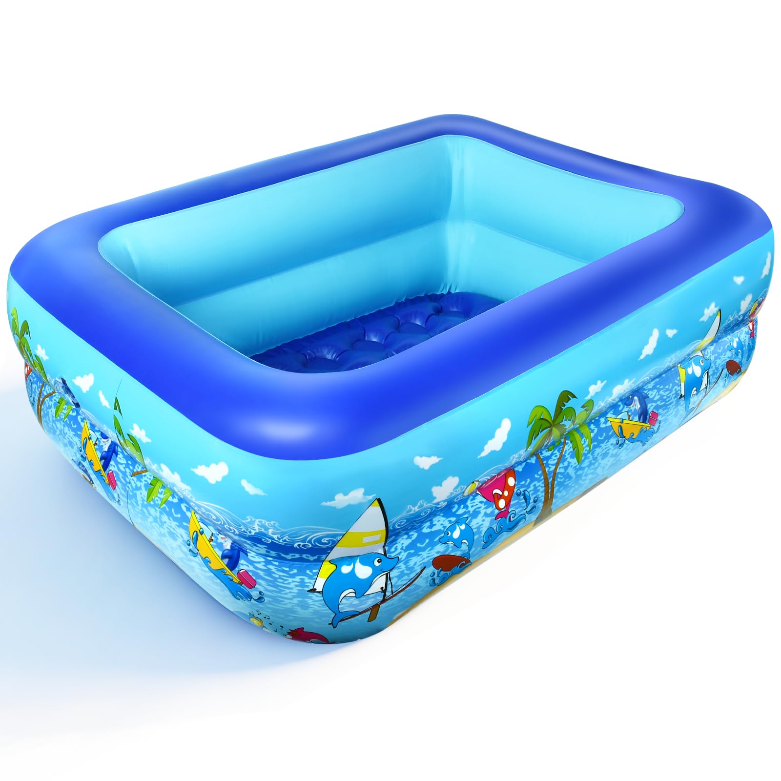 Planschbecken Rechteckig 120 x 87 x 35 cm Aufblasbares Planschbecken für Kinder Plantschbecken Verdickter 2 Ringe Mini Pool Kinderplanschbecken Sommer Aufblaspool für Balkon Garten Rasen