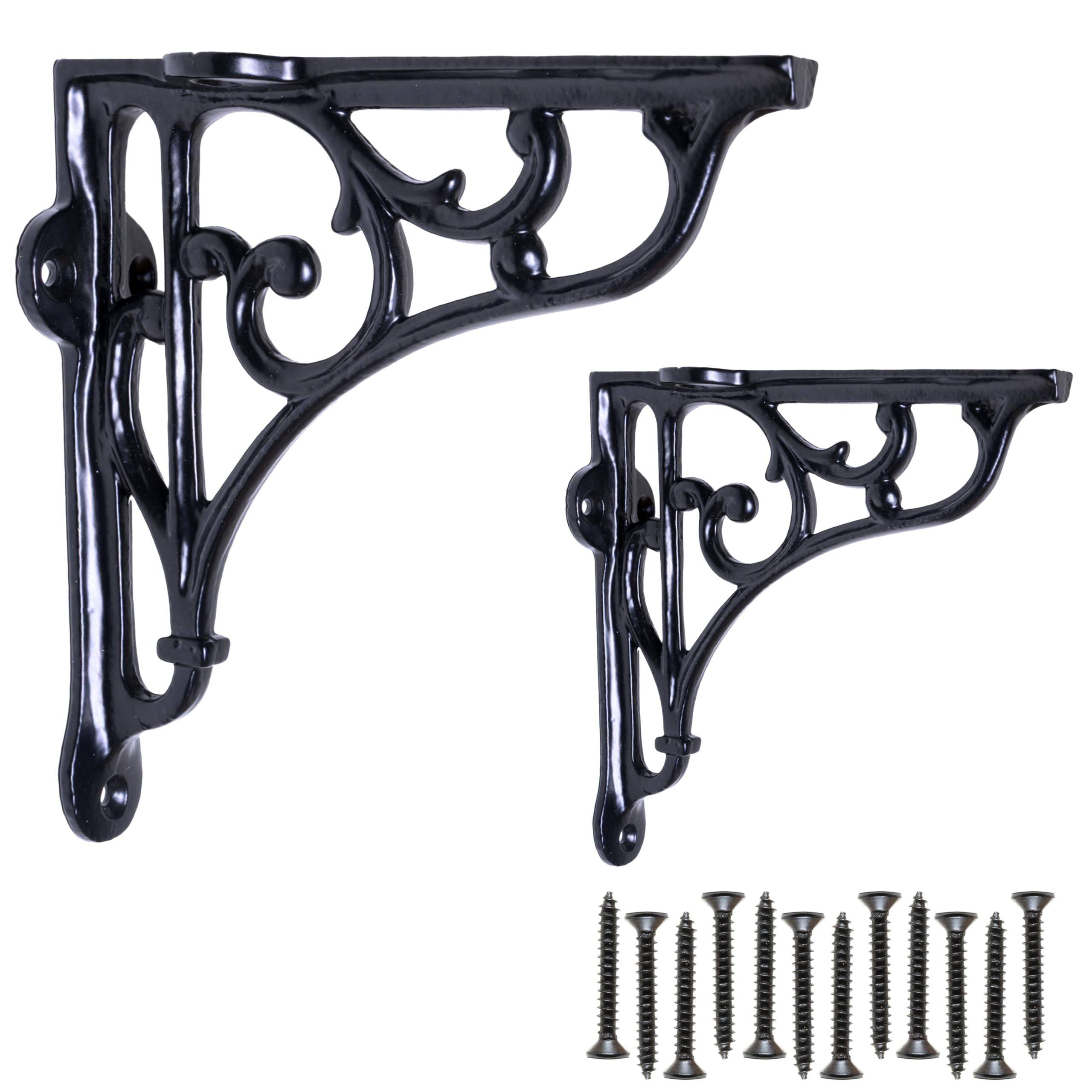 EDUWURXS Industrial Ornate Cast Iron Black Shelving Brackets | Heavy Duty Wall Brackets for Shelves | Rustic Supports for Kitchen, Living Room & Outdoor 6x6 (Pack of 2)