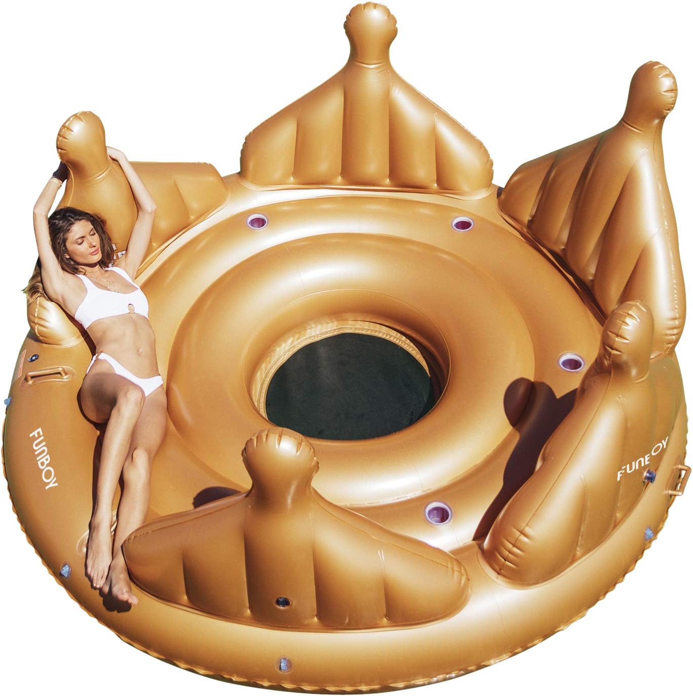 FUNBOY Giant Inflatable Luxury Royal Crown Island Pool Float in Gold, Perfect for a Summer Pool Party