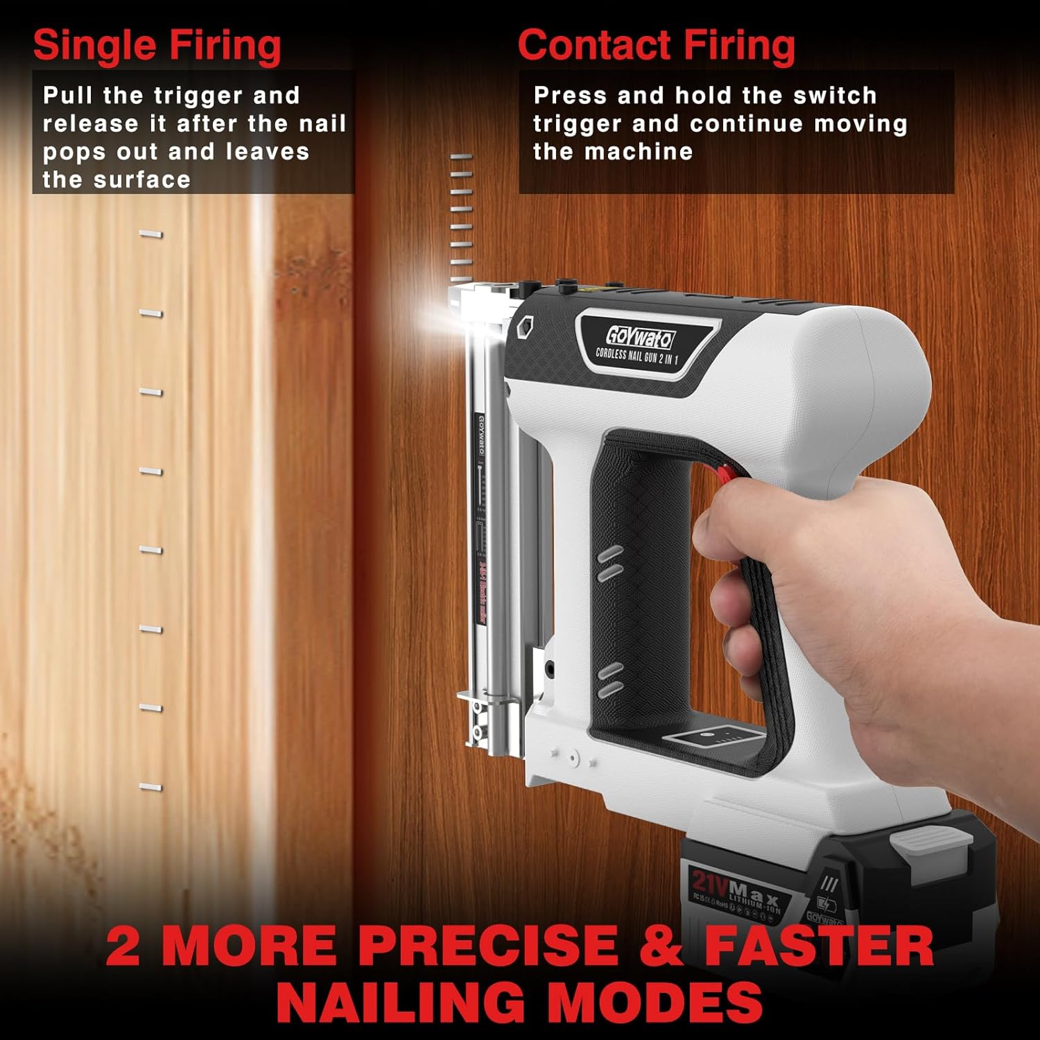 21V Cordless Nail Gun - 18 Gauge 2 in 1 Battery Powered Electric Brad Nailer with 2 x 4.0Ah Batteries & Charger & 1000 Nails & 1000 Staples for DIY & Home Improvement & Wood Working
