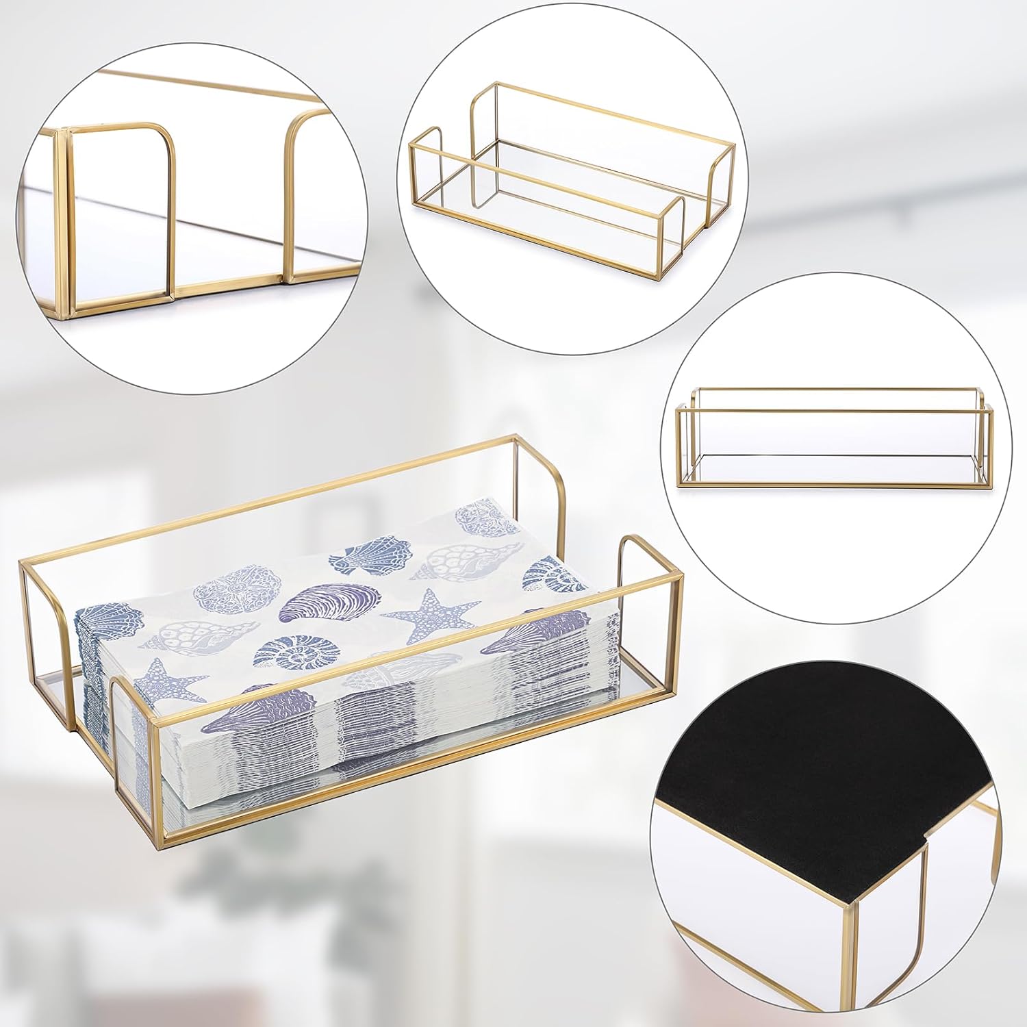 Sumnacon Napkin Holder,Glass Napkin Holder Table,Stylish Guest Towel Holder for Hand Towel Napkin,Rectangle Napkin Basket for Bathroom Toilet Kitchen Dining Table Counter,Gold - Image 4