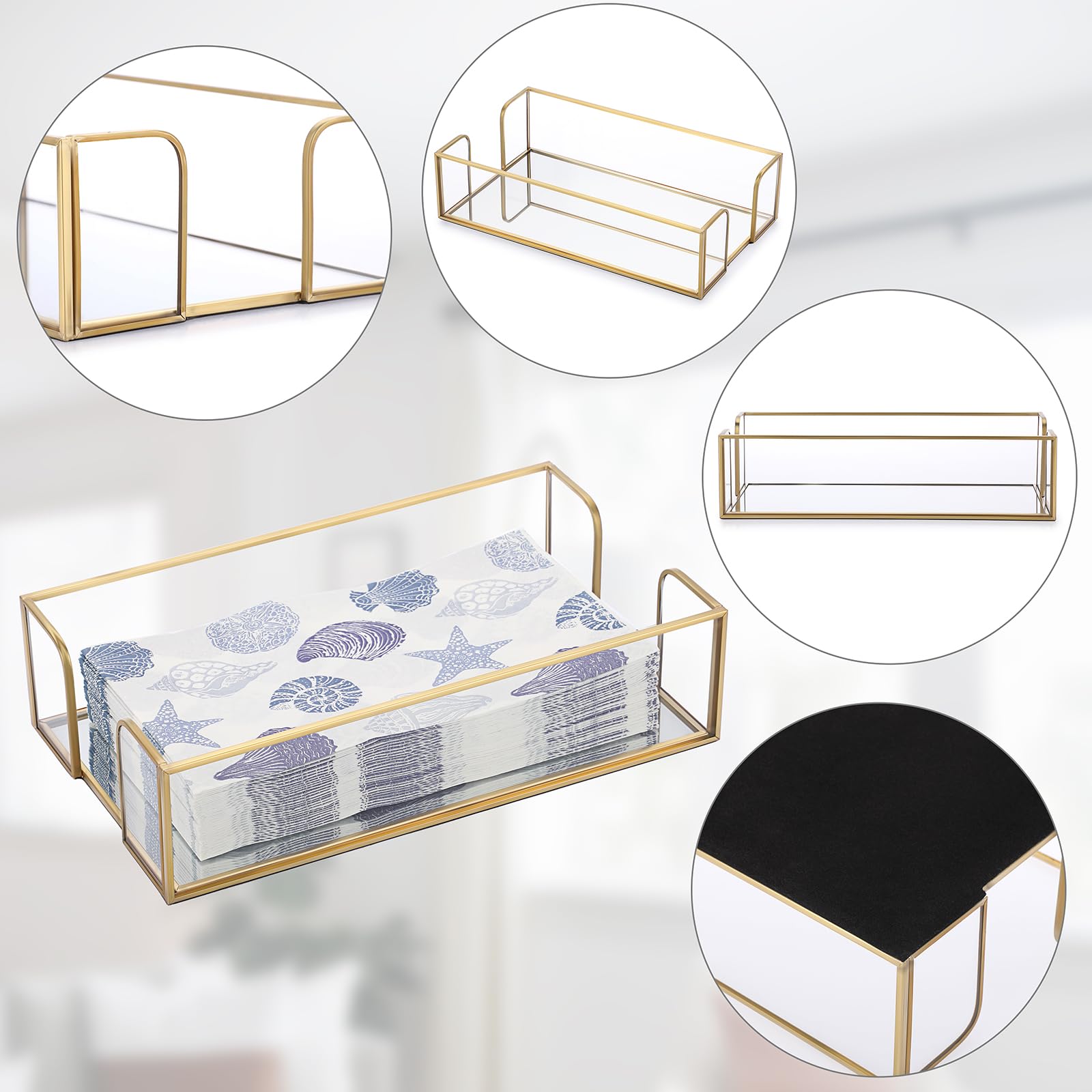 Sumnacon Toallero de papel de cristal dorado, servilletero rectangular para invitados