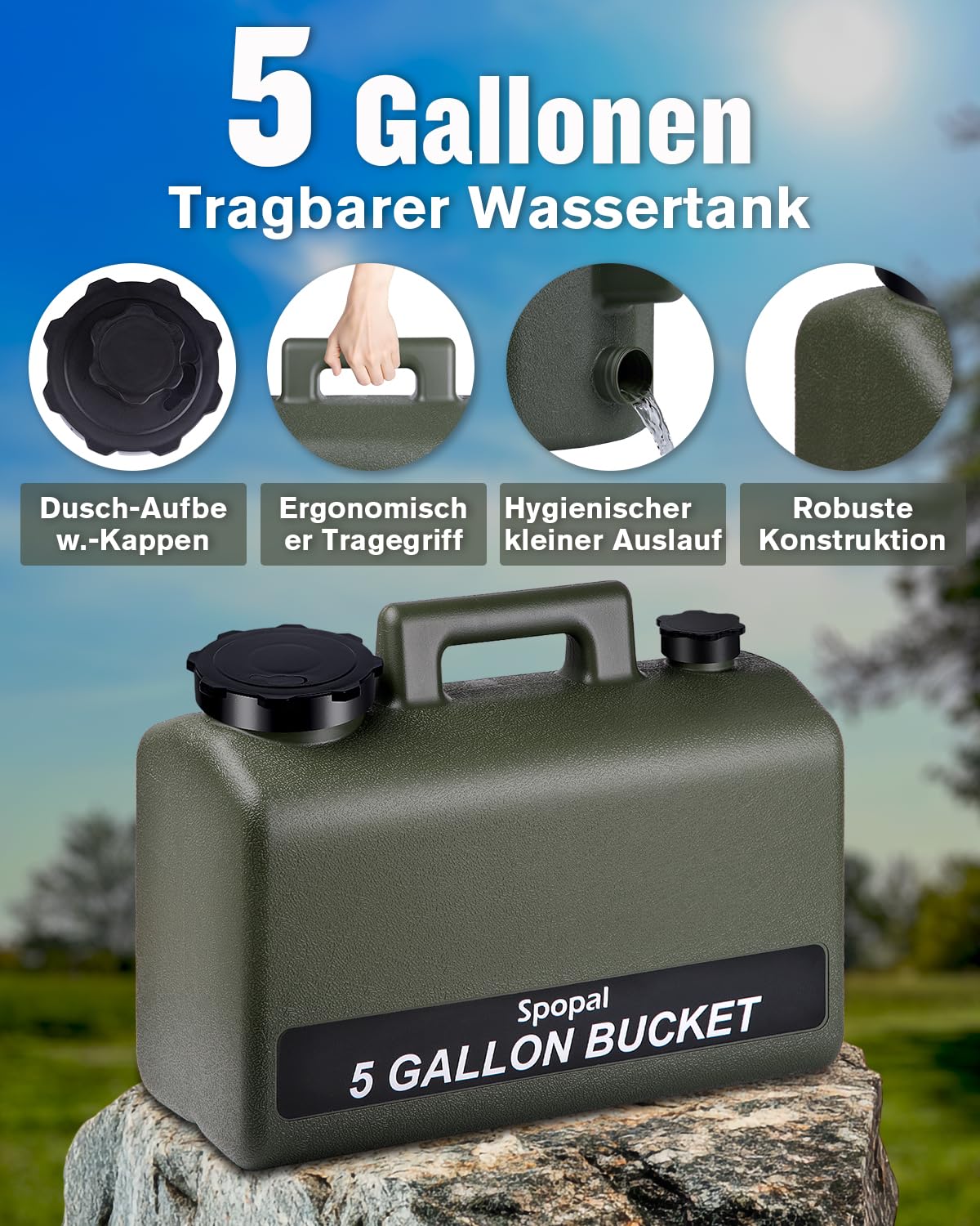 Spopal Camping Dusche 10000mAh Tragbare mit 20L Wasserkanister Akku Outdoor Set Duschkopf 2m Schlauch
