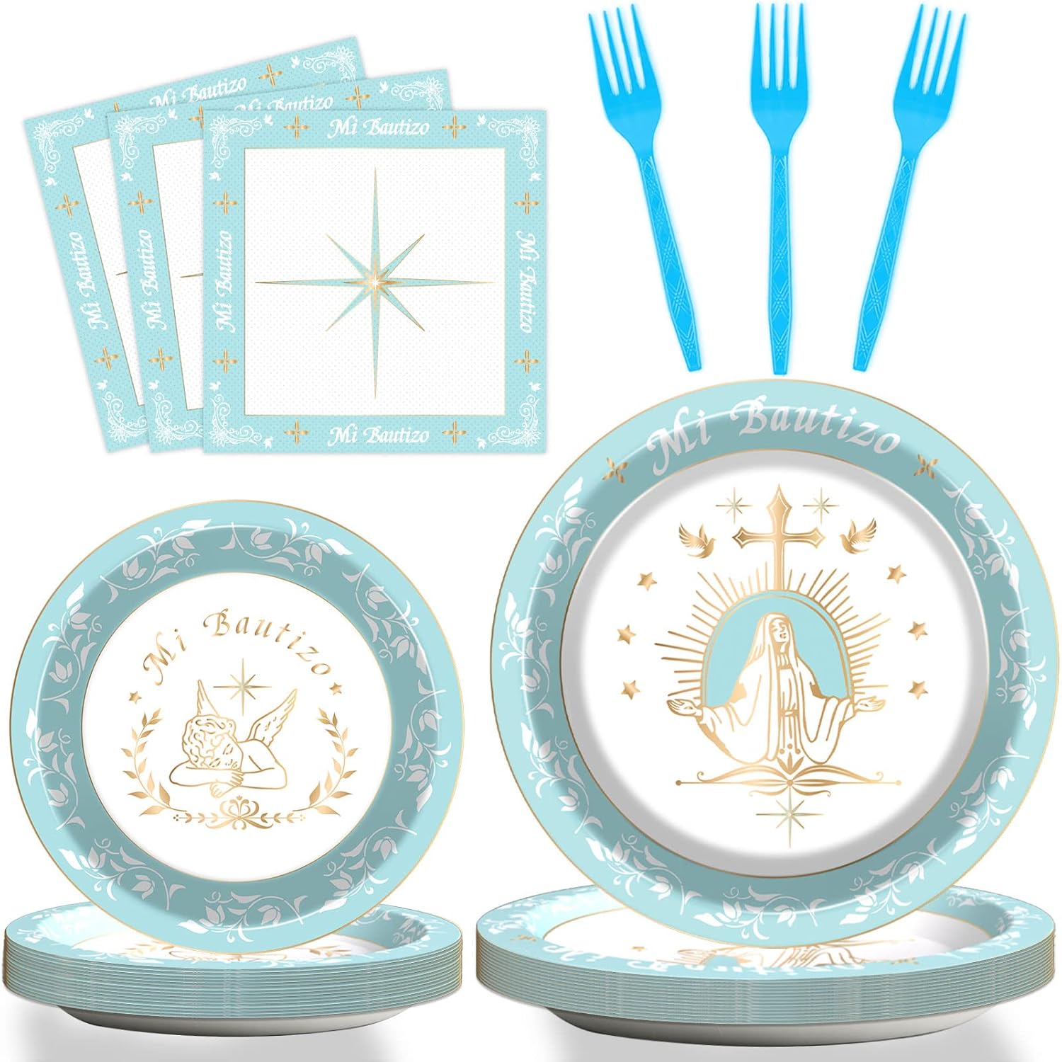 96 PCS Baptism Plates and Napkins Decoration for Baby