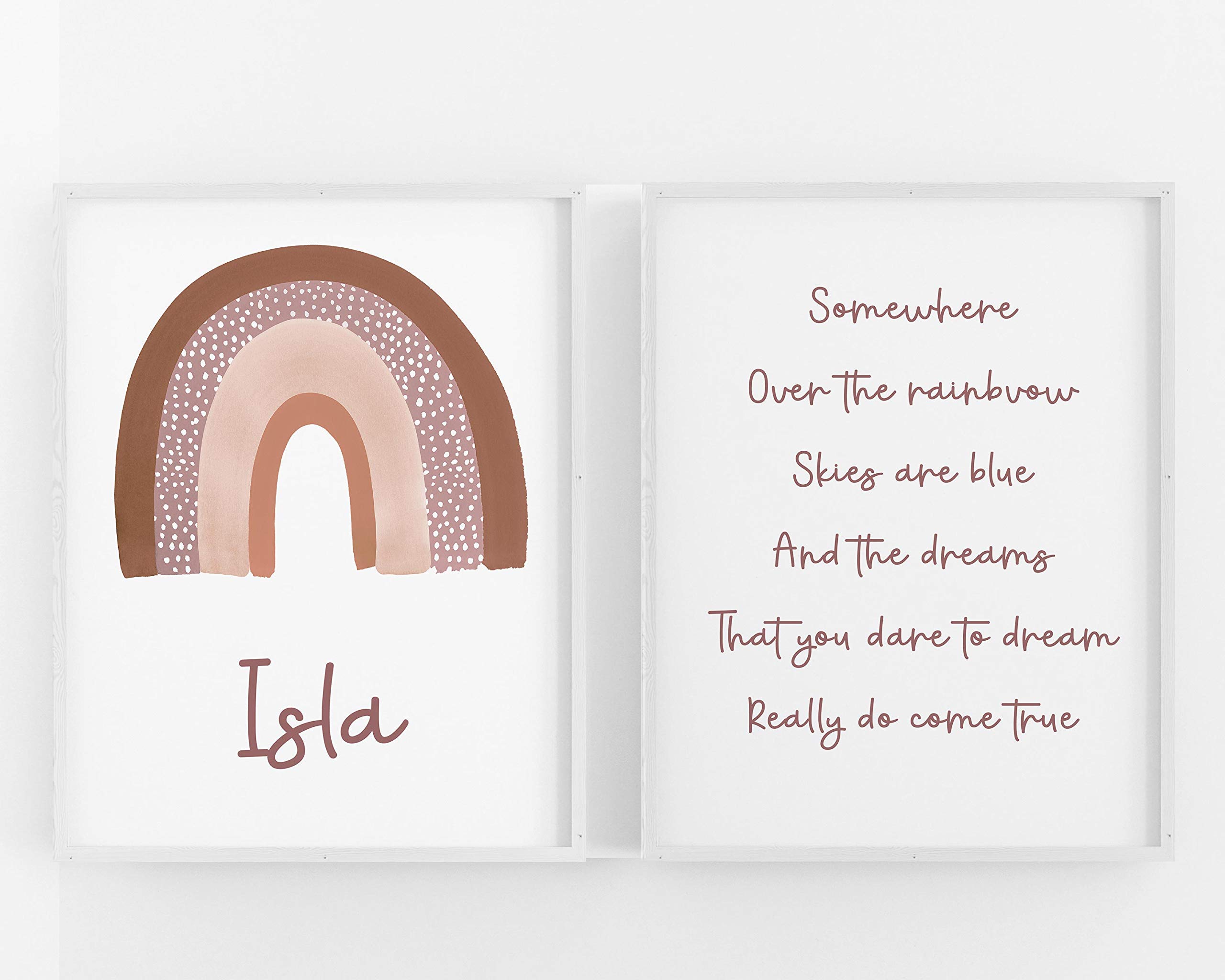 Personalised Name Wall Art Prints,Nursery Room Decor,Girls Room,Rainbow Illustration,Somewhere Over the Rainbow Quote,Poster,Playroom Kids Decor,Gift for Children,Xmas Present,Style 4-5 Size Options