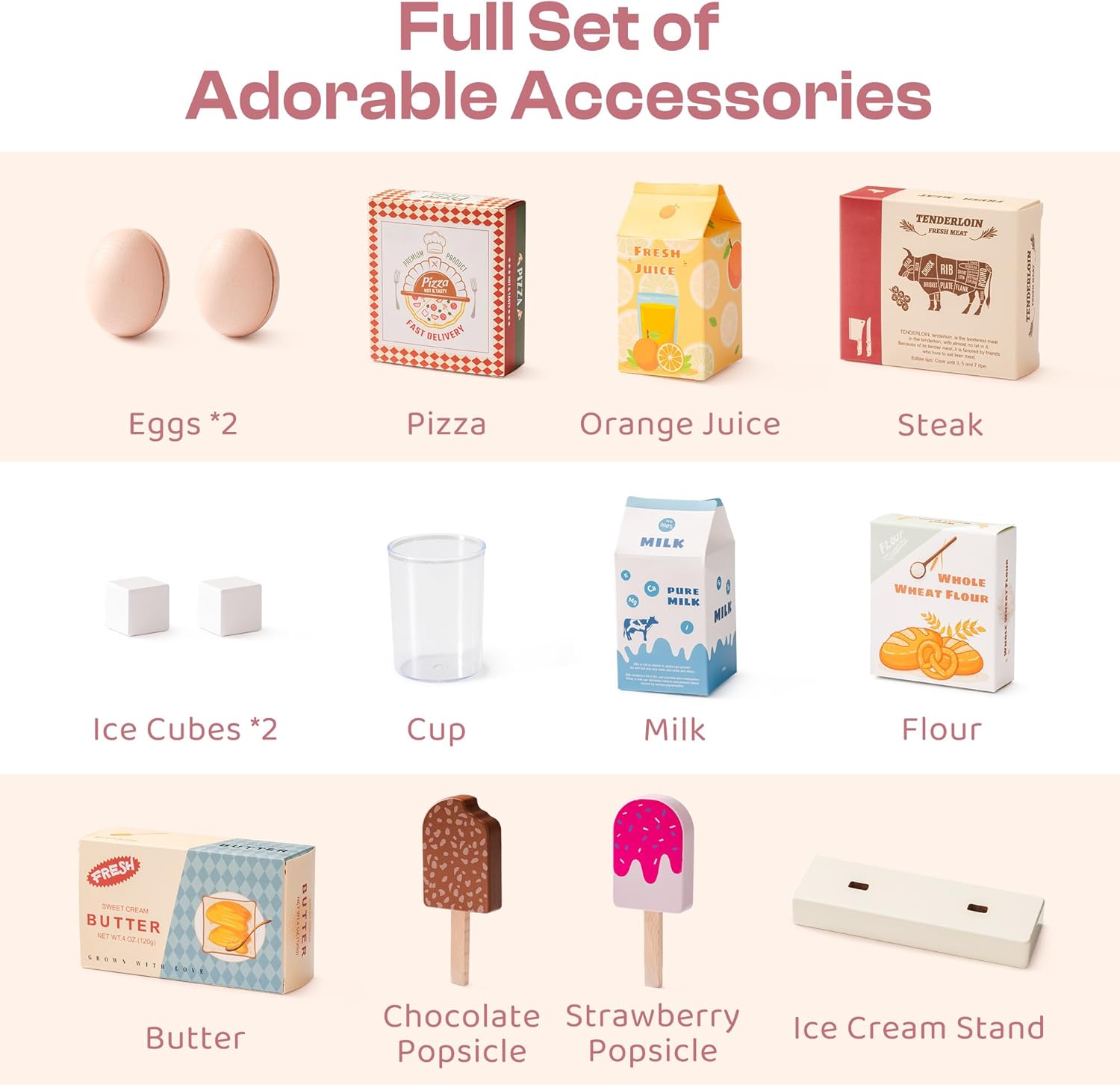 ROBOTIME Wooden Play Kitchen Fridge, Toddler Kitchen Refrigerator, Kids Refrigerator for Play Kitchen, Toy Fridge for Boys and Girls Ages 3+