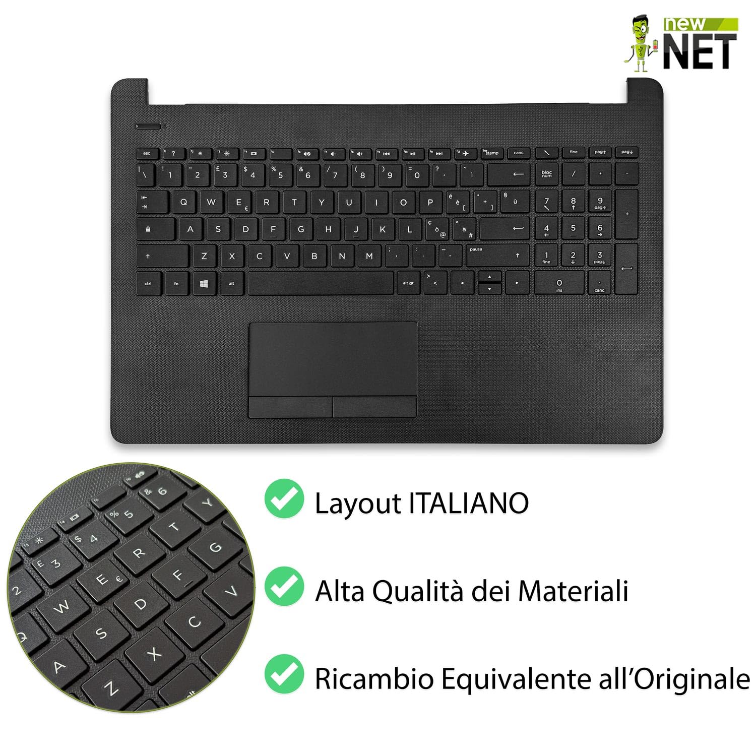new net - Top Case Palmrest con Tastiera Compatibile con Notebook HP 15-BS136NL (3GA33EA, 3GA33EAR), 15-BS138NL (3QQ88EA, 3QQ88EAR) [Frame Nero - con touchpad - Italiana]