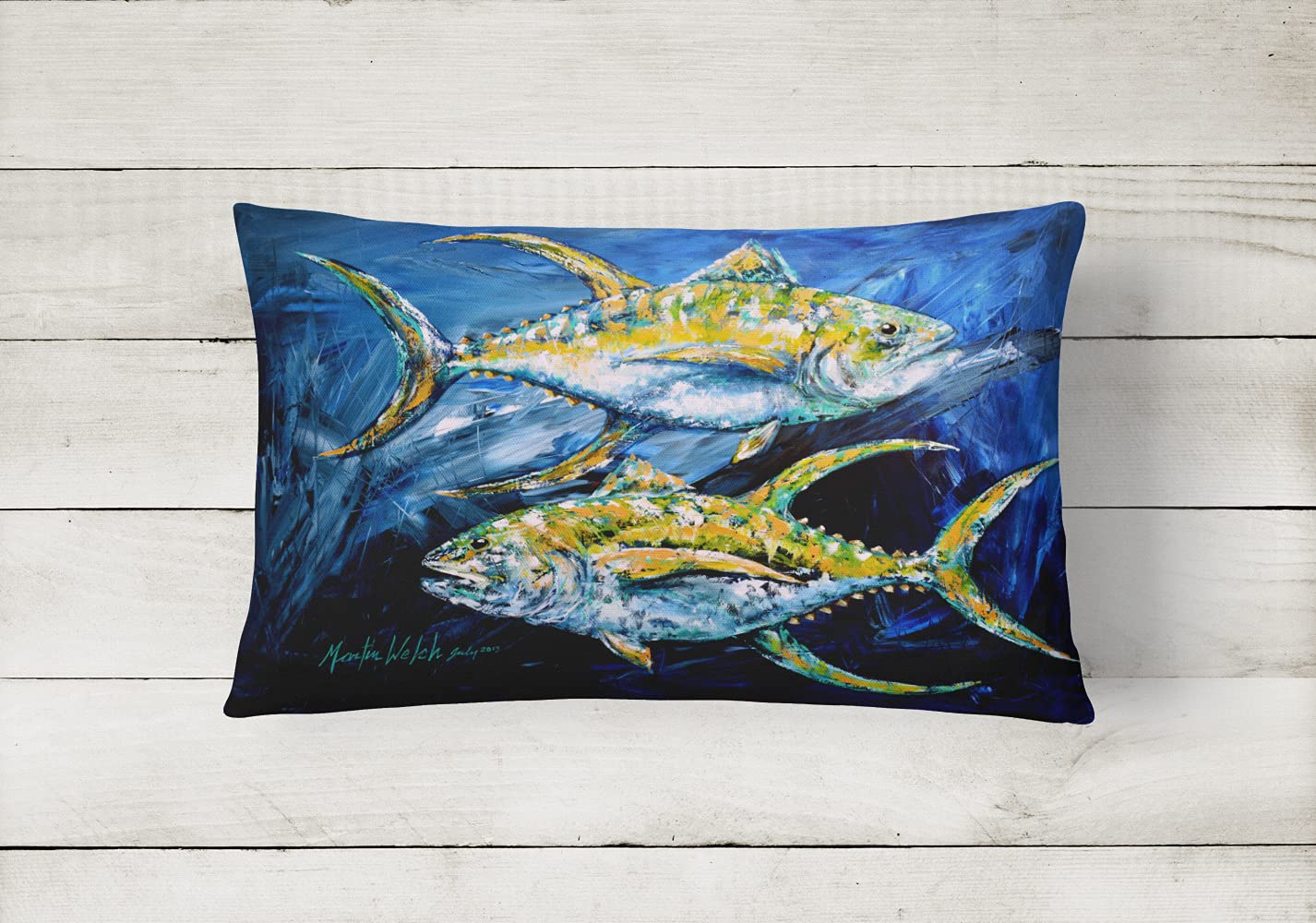 Caroline's Treasures MW1125PW1216 Ryba - Tuńczyk Tuńczyk Niebieskie Płótno Poduszka Dekoracyjna Tkanina, 12H x 16W, wielokolorowa