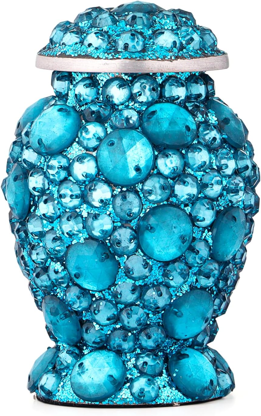 Blue Mosaic/Beads Small Urn for Human Ashes - Mini Urn for Ashes - Cremation Keepsake - Ash Holder Tiny Urn for Men (Single)