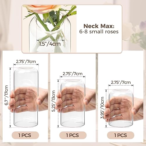 Miniatura 5 de ComSaf Juego de 3 jarrones de flores pequeños, jarrones de cristal a granel, jarrones transparentes para flor, centro de mesa de decoración del