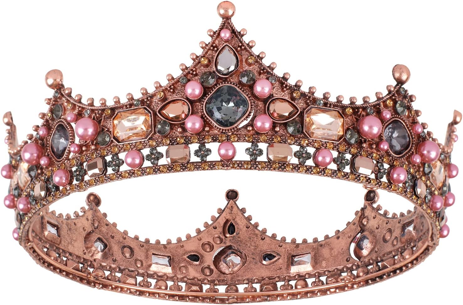 Makone King Crowns for Men and Women Crystal Medieval Crown and Tiaras Rhinestone Tiara Costume Party Hair Accessories for Women and Girls, Princess Crowns Hair Accessories for Wedding Birthday Halloween Costume Cosplay (Vintage Copper)