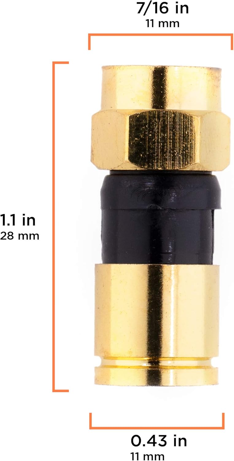 🔥 Gold Coaxial Cable Compression Fitting - 50 Pack Connector - for RG6 Coax Cable - with Weather Seal O Ring and Water Tight Grip Amаzоn Crаzу 🔥 Dеаlѕ Gold Coaxial Cable Compression Fitting - 50 Pack Connector - for RG6 Coax Cable - with Weather Seal O Ring and Water Tight Grip