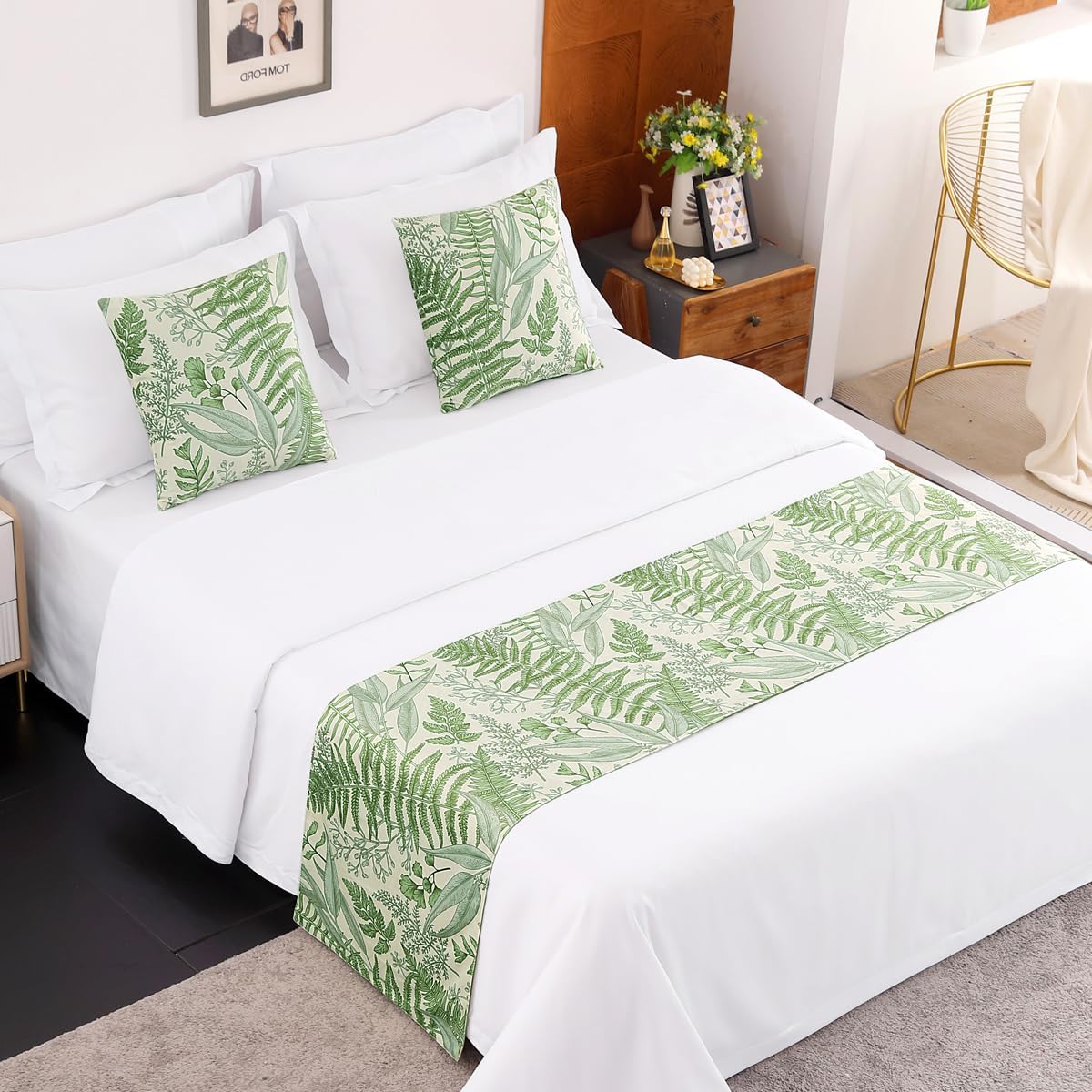 AMBERIS Forest Pattern Bed Runner, Soft and Cozy Bed Scarf, Country Style Decor