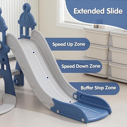 Miniatura 5 de Juego de tobogán y columpio para niños de 1 a 3 años para niñas de 1 a 3 años (azul 6 en 1)