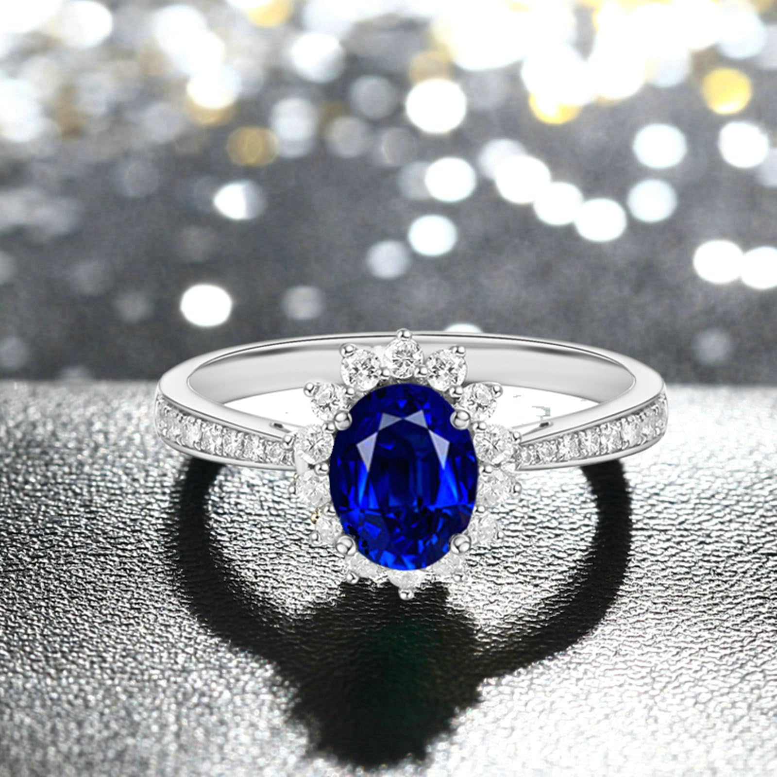 Obrączki ślubne białe złoto 375 9 K, obrączki ślubne dla kobiet, wzór kwiatowy, 0,6 ct, 1,05 ct, owalne, laboratoryjne, niebieski szafir i moissanit, zaręczyny, ślub, białe złoto