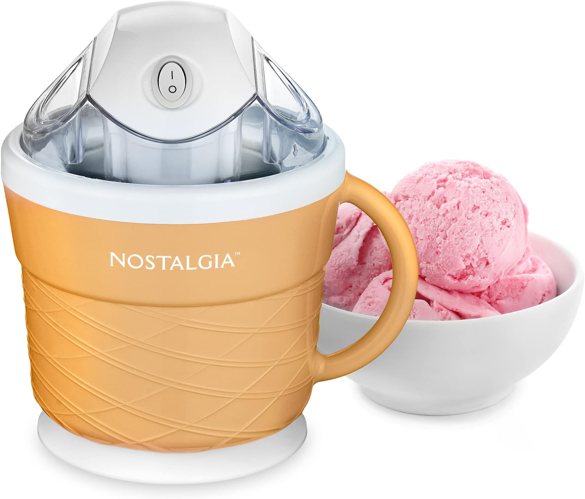 Nostalgia 1.5-Pint Electric Ice Cream Maker, No Salt Needed, Chute for Mixes and Custom Ingredients, Cone Design, Tan