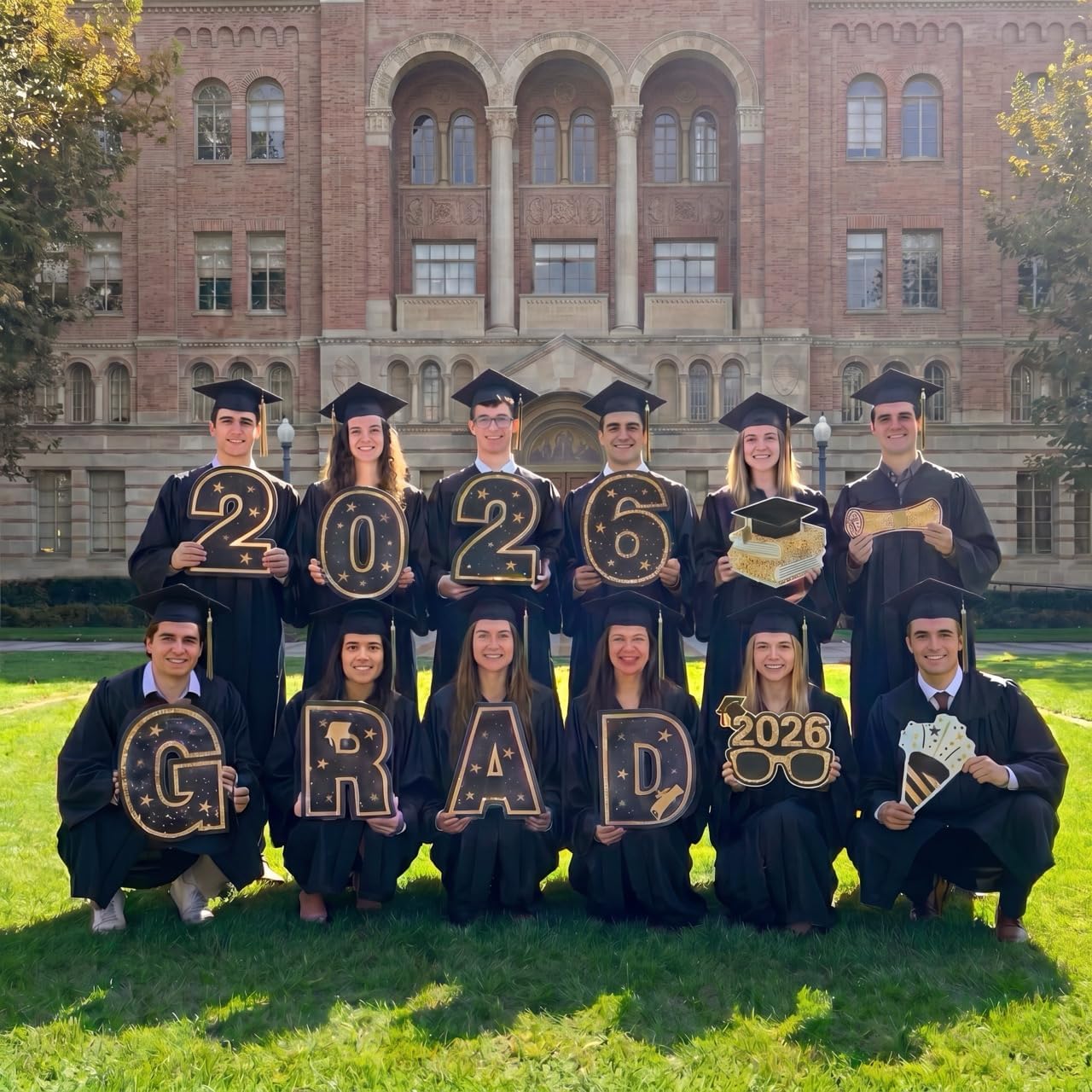 15 Pcs Large Graduation Yard Signs Class of 2026 Black and Gold, Congrats Grad Lawn Decorations with 28 Stakes for Outdoor Lawn, High School College Graduation Party Yard Decor (Black)