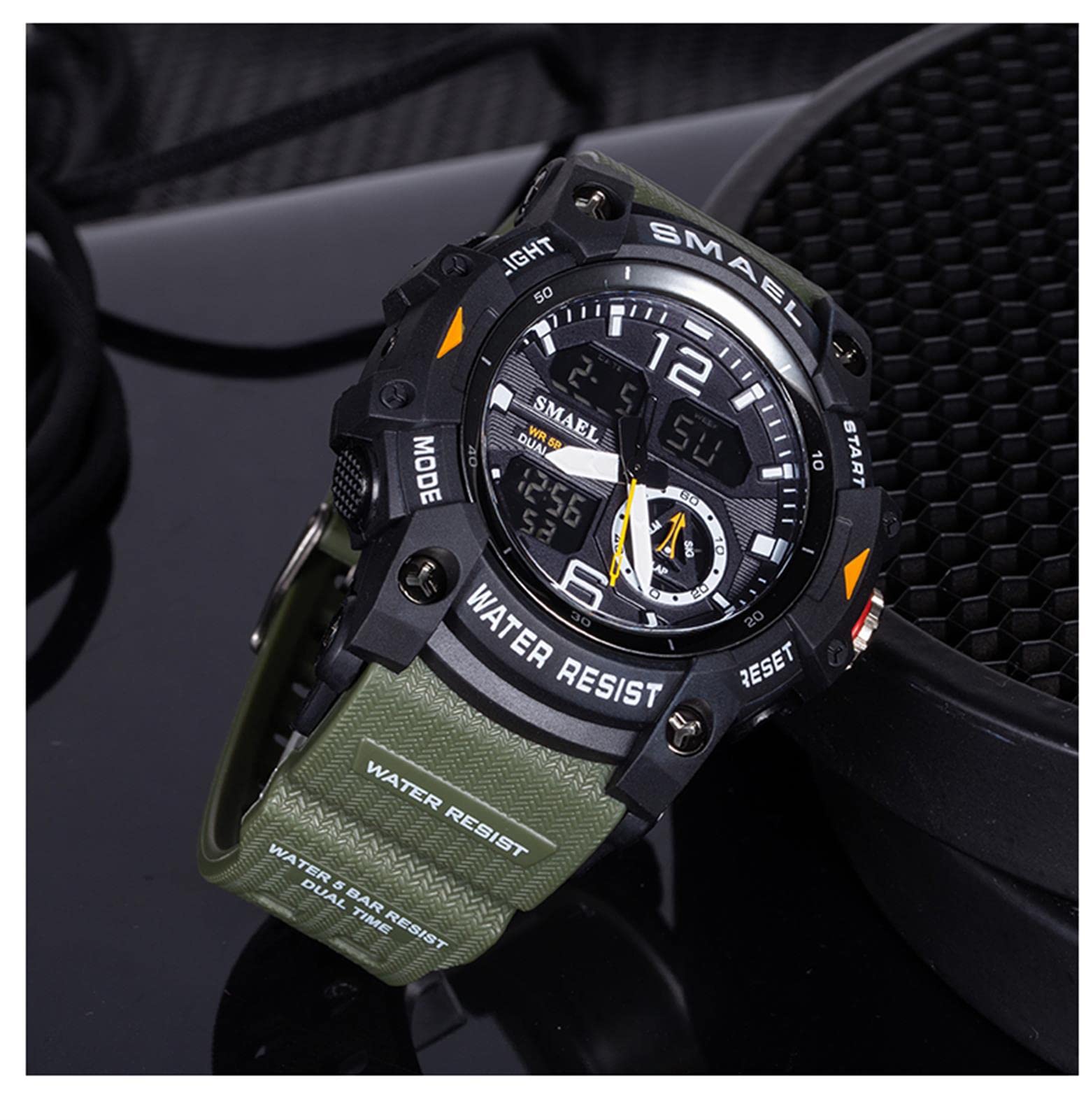 Homme Montres Militaire de Sport, étanche à 5 ATM Montres avec LED Analogique Digitale Montres Lumière Alarme Et Calendrier Date