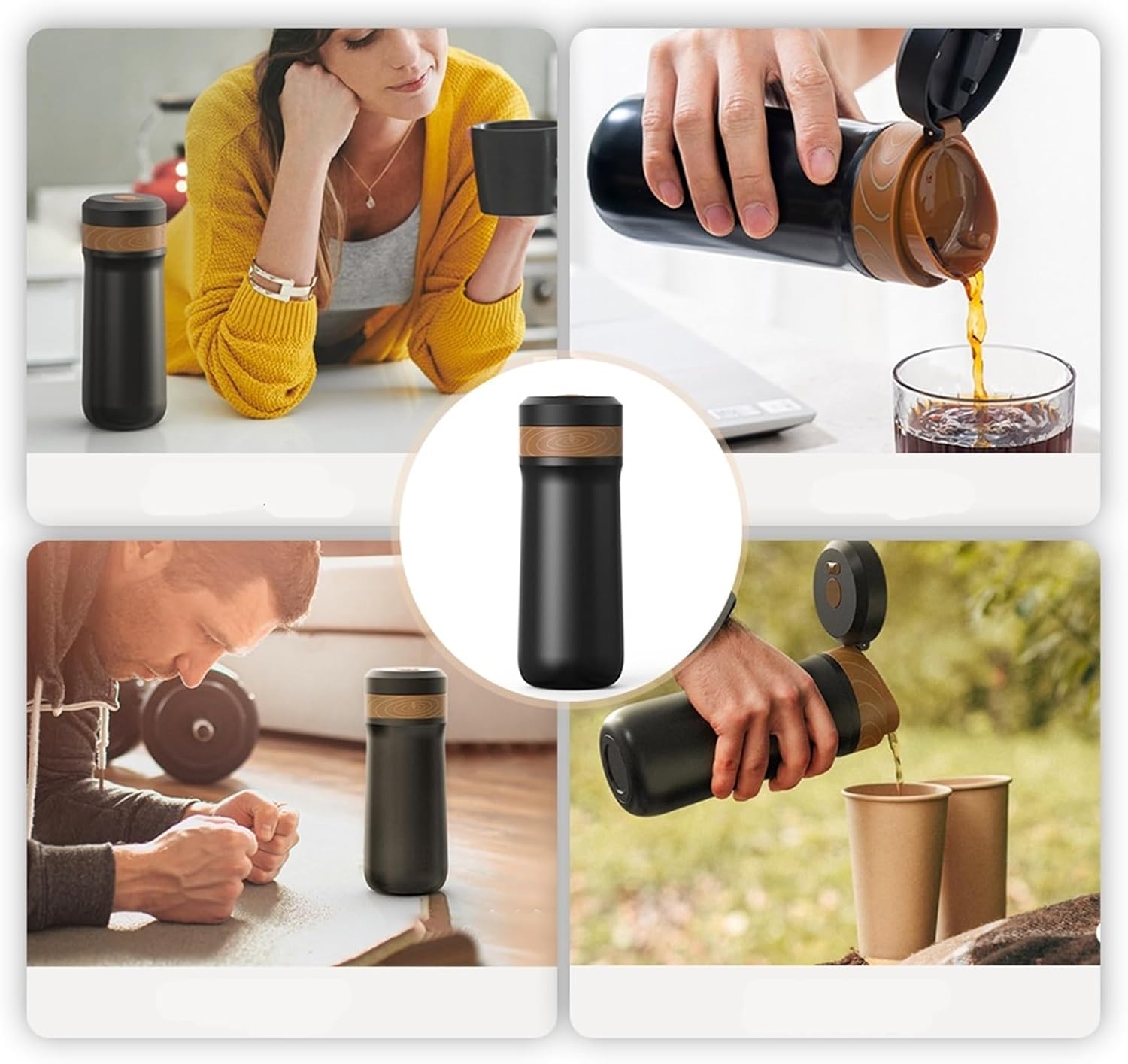 Coffee Pots Press Coffee Maker for 2-Layer Filter Mesh Double Walled Insulated Coffee Tea for Travel Office