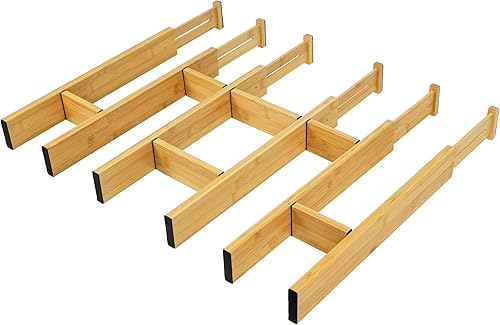 Separadores de cajones de bambú ajustables con insertos, organizador de cajones expandible con resorte para cocina, ropa, herramientas, cubiertos,