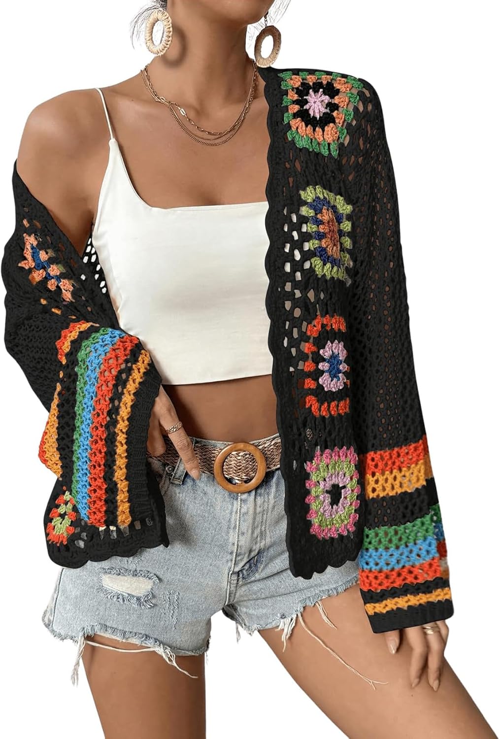 IDEALSANXUN Womens Floral Crochet Cardigan Sweaters Hollow Out Lightweight Jackets - Image 4