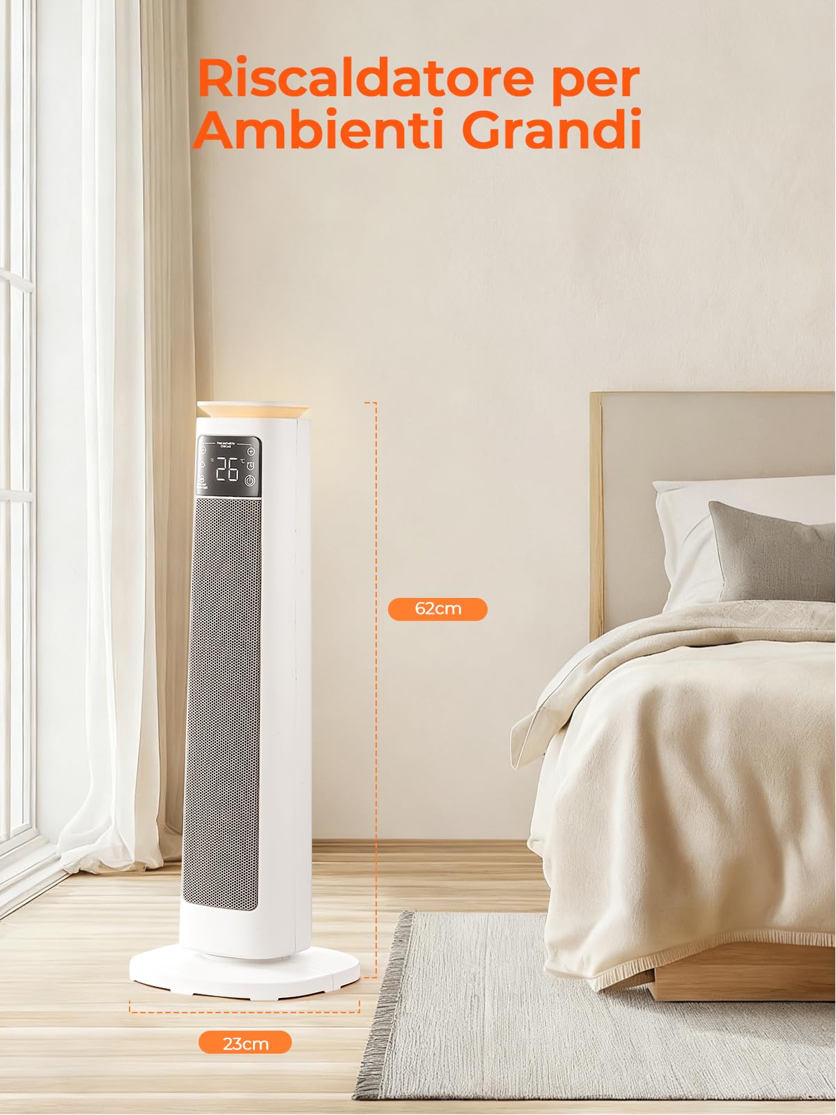 Fohere, termoventilatore a risparmio energetico, 2000 W, silenzioso, per ambienti grandi, camera da letto, soggiorno, ufficio, oscillazione di 70°, telecomando, timer da 12 ore, protezione contro il