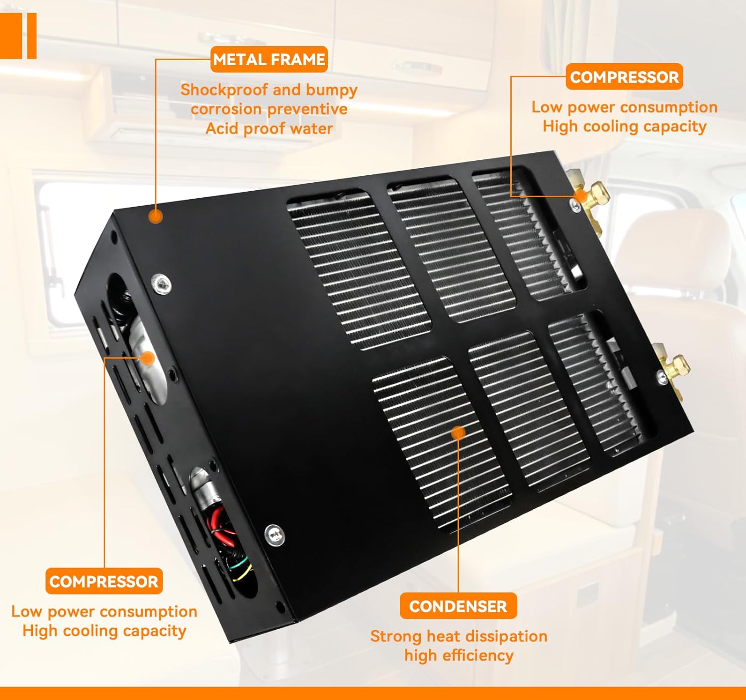 Universal 24V Air Conditioner Hidden Underbody RV Air Conditioner/DC silent air conditioner, suitable for trailers, campers, trucks, vans, RVs, construction vehicles, vans, etc (Model: 680, 24V)
